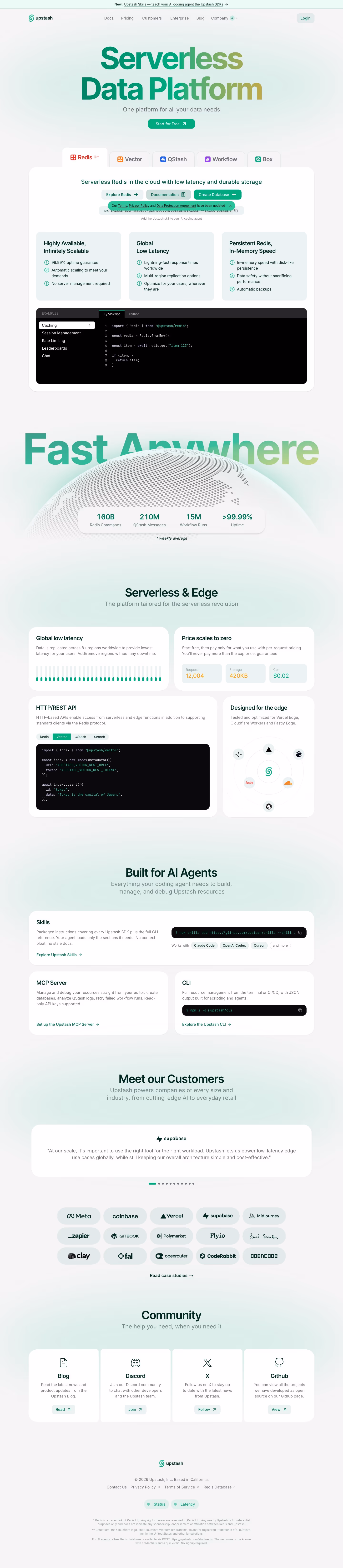 Upstash landing page design — Infrastructure