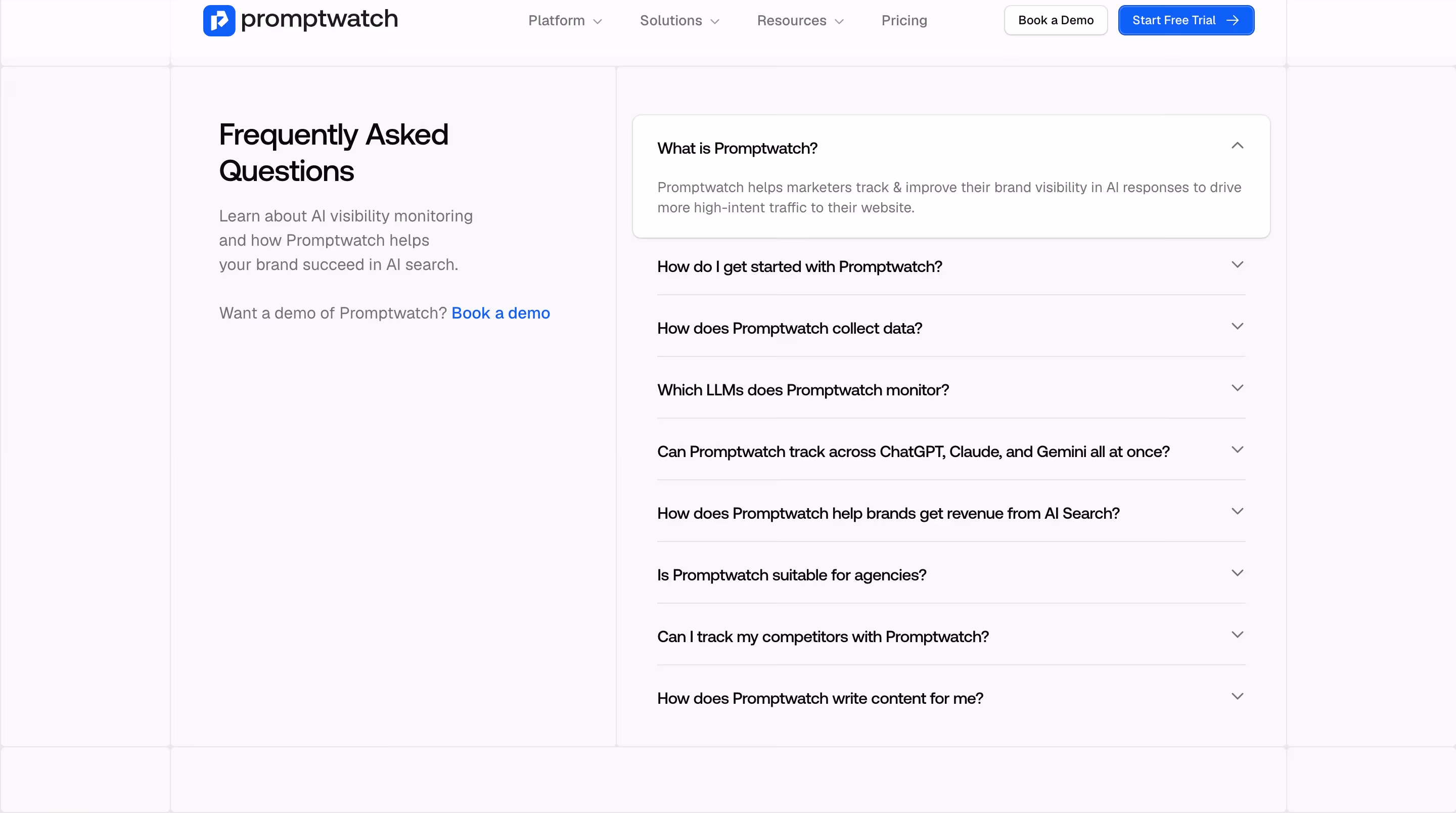 Promptwatch faq design — Marketing