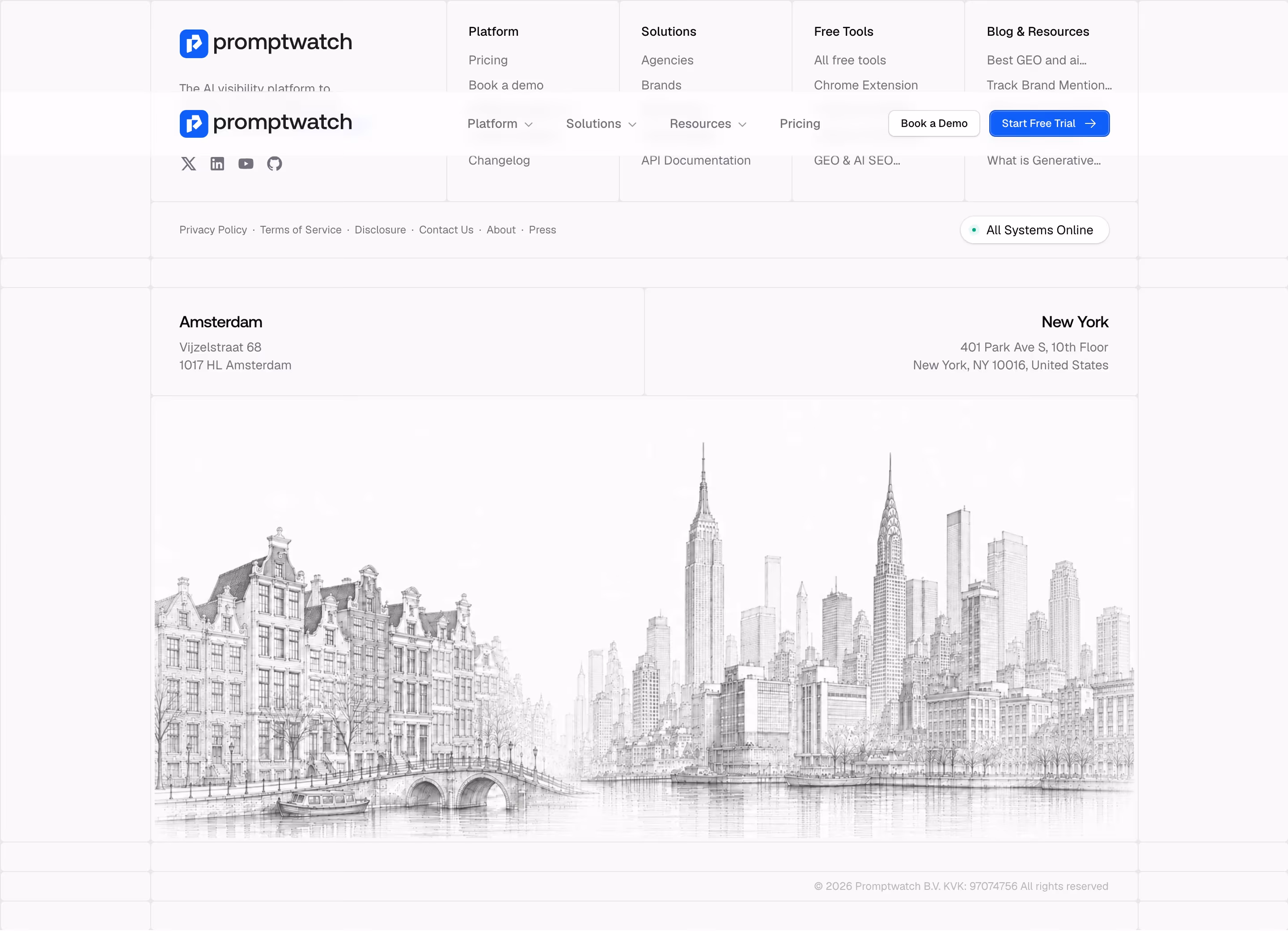 Promptwatch Footers section design