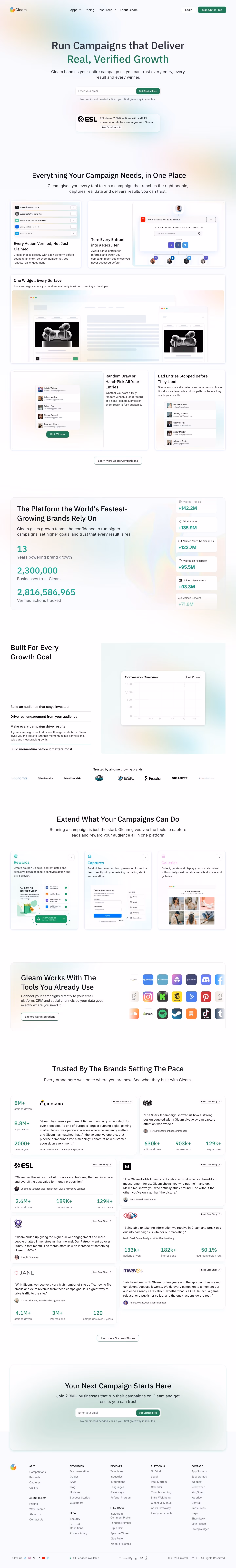 Gleam landing page design — Marketing