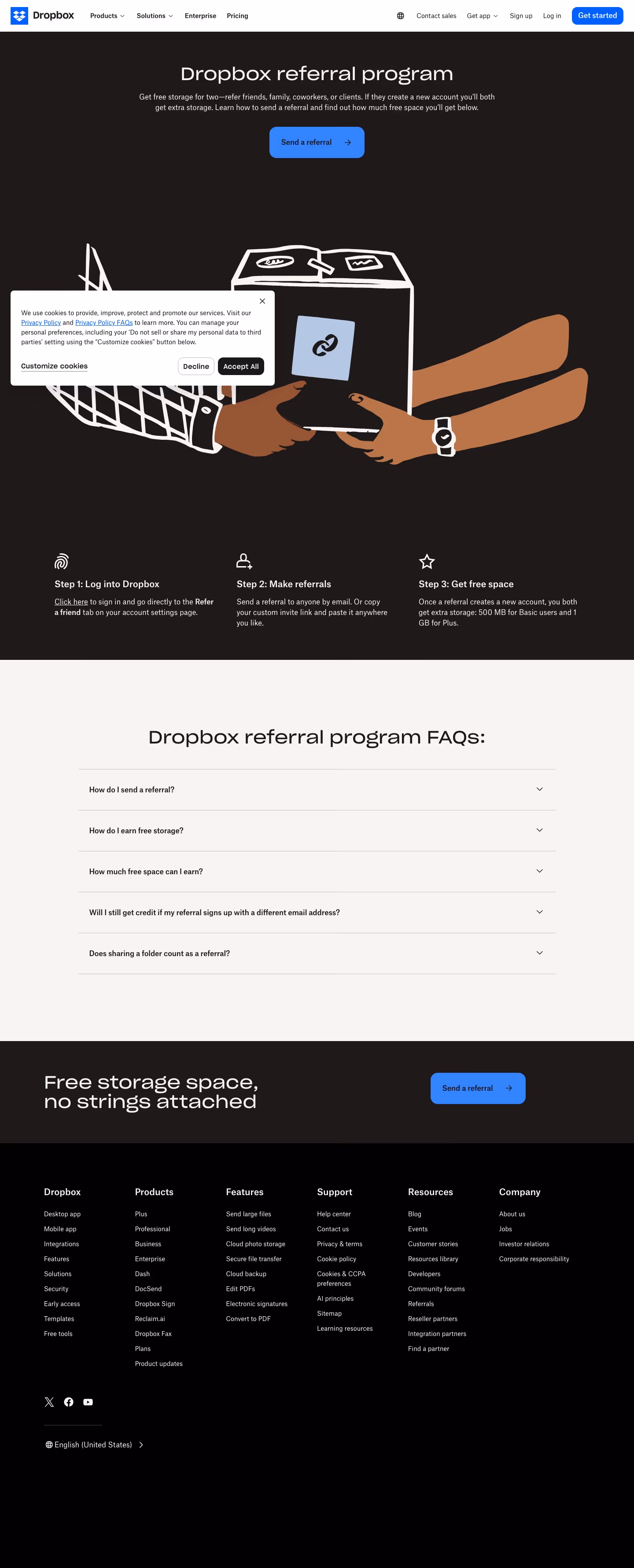 Dropbox Affiliate pages section design