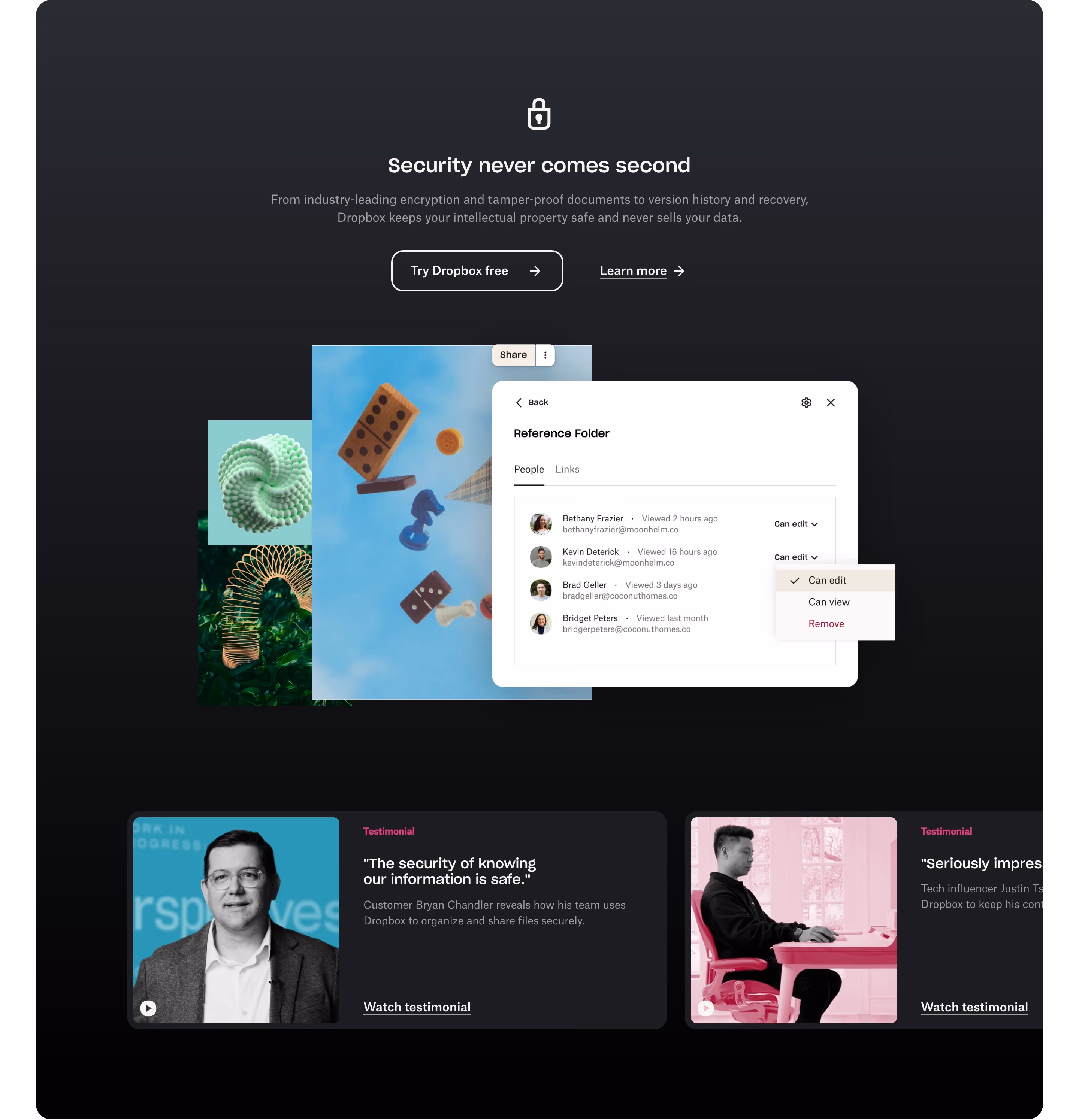 Dropbox Features section design