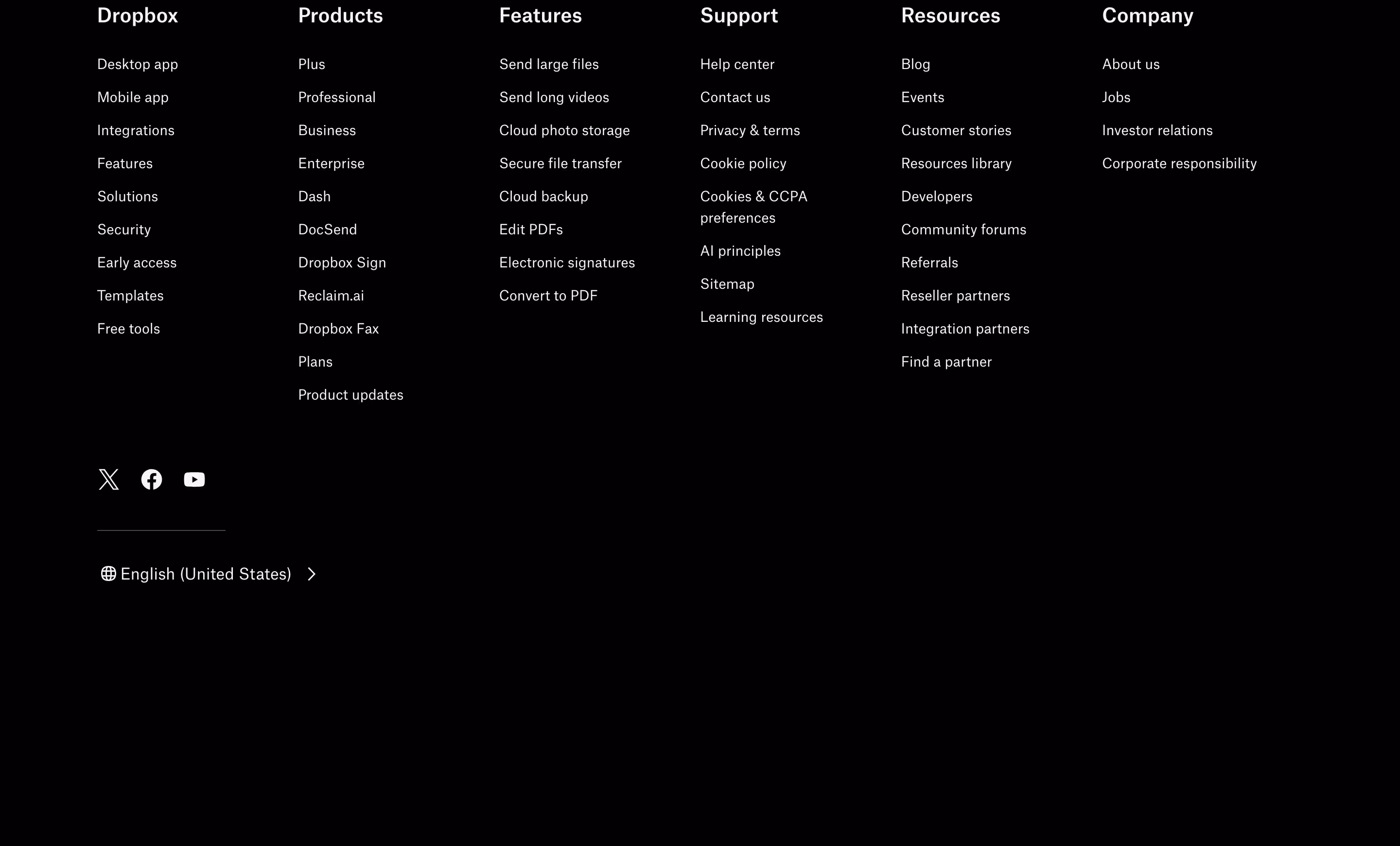 Dropbox Footers section design