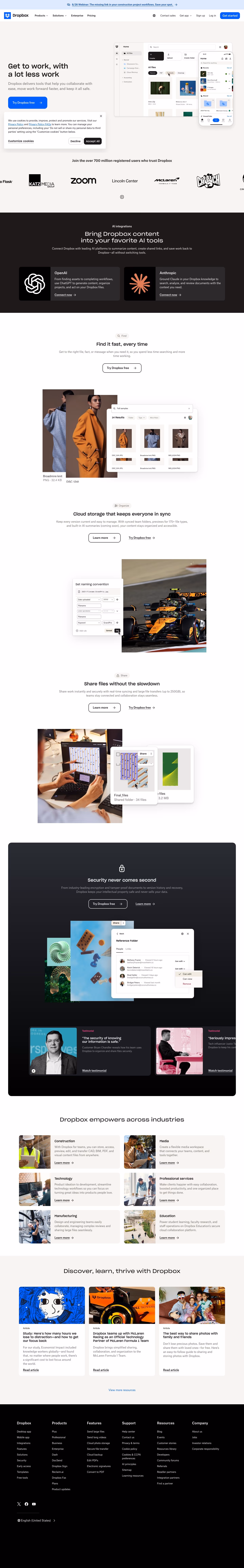 Dropbox landing page design — Productivity