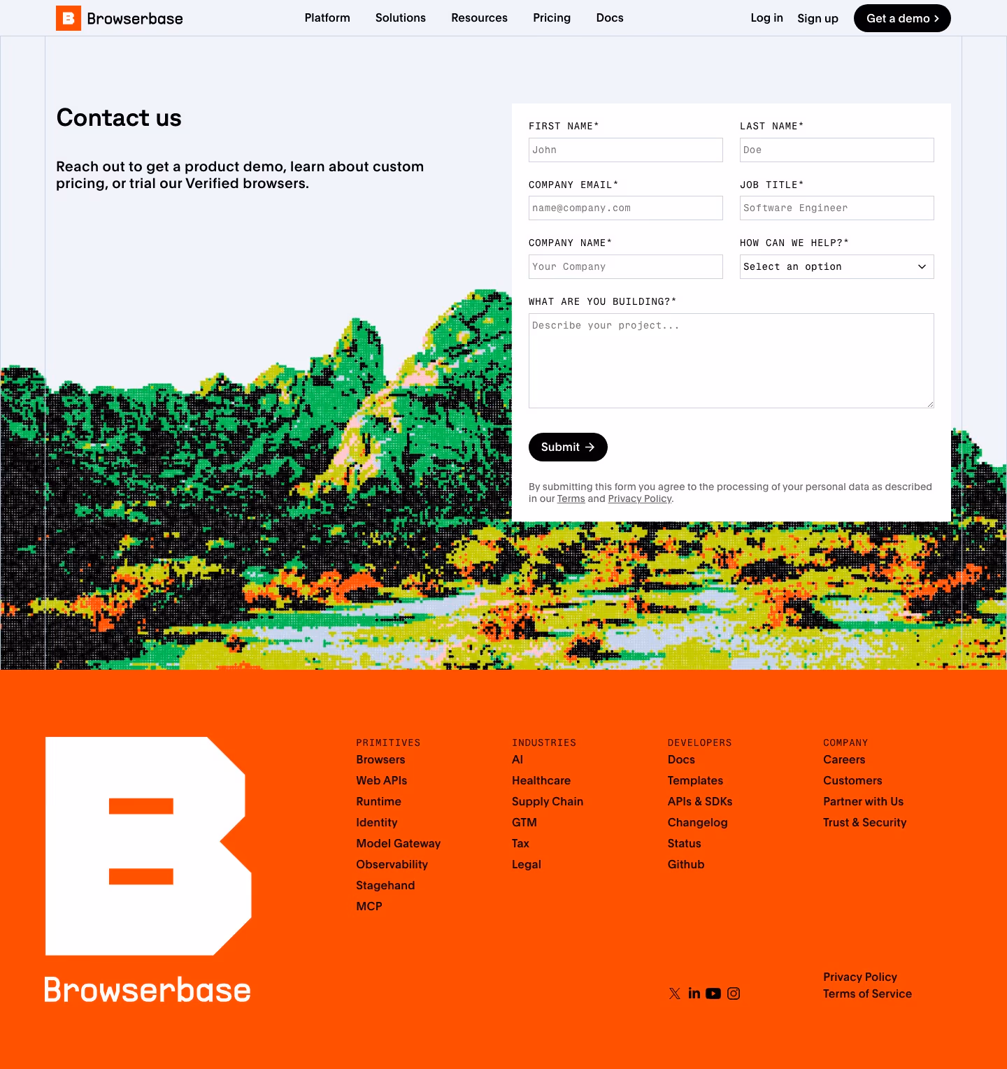 Browserbase Contact Us section design