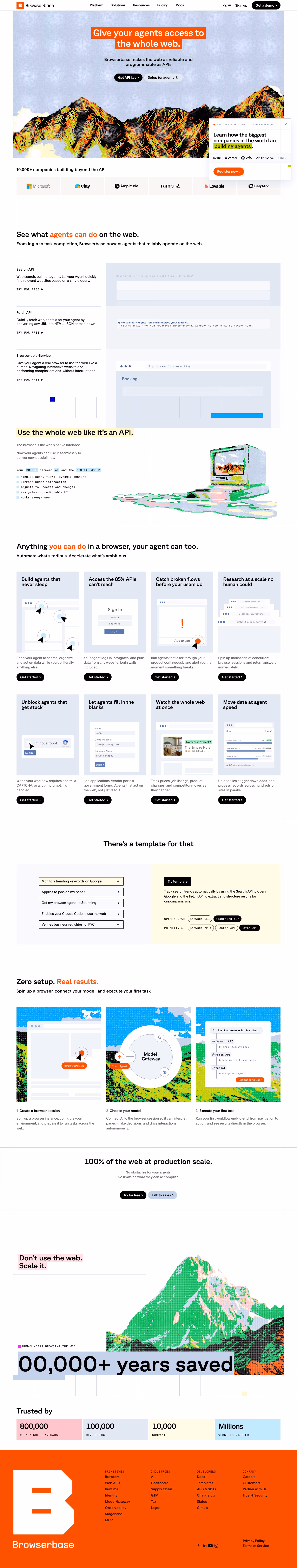 Browserbase landing page design — Infrastructure