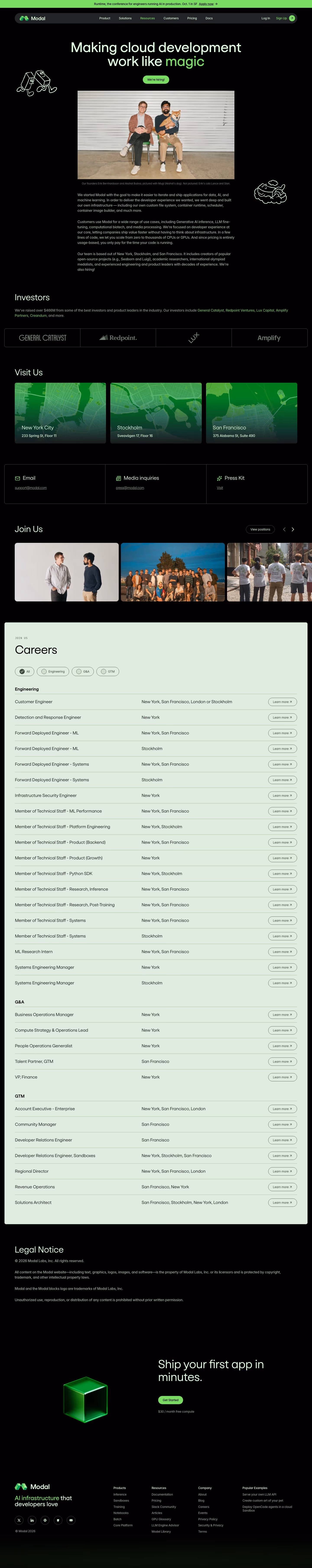 Modal Careers pages section design