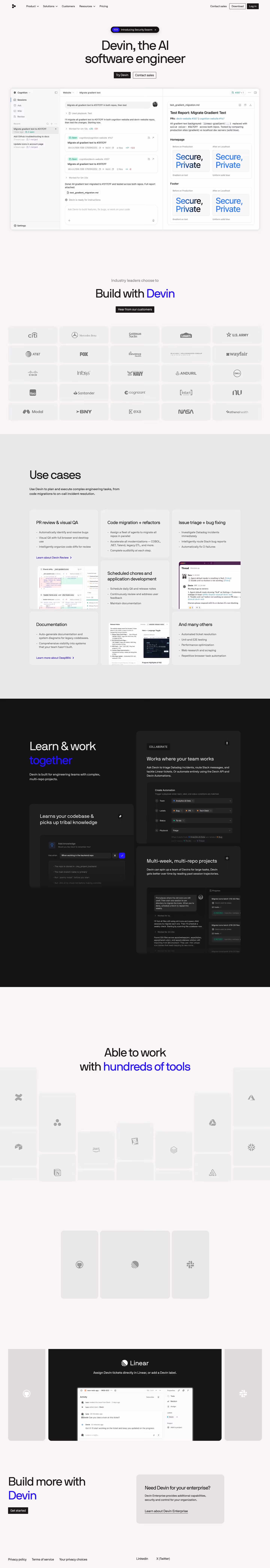 Devin landing page design — AI