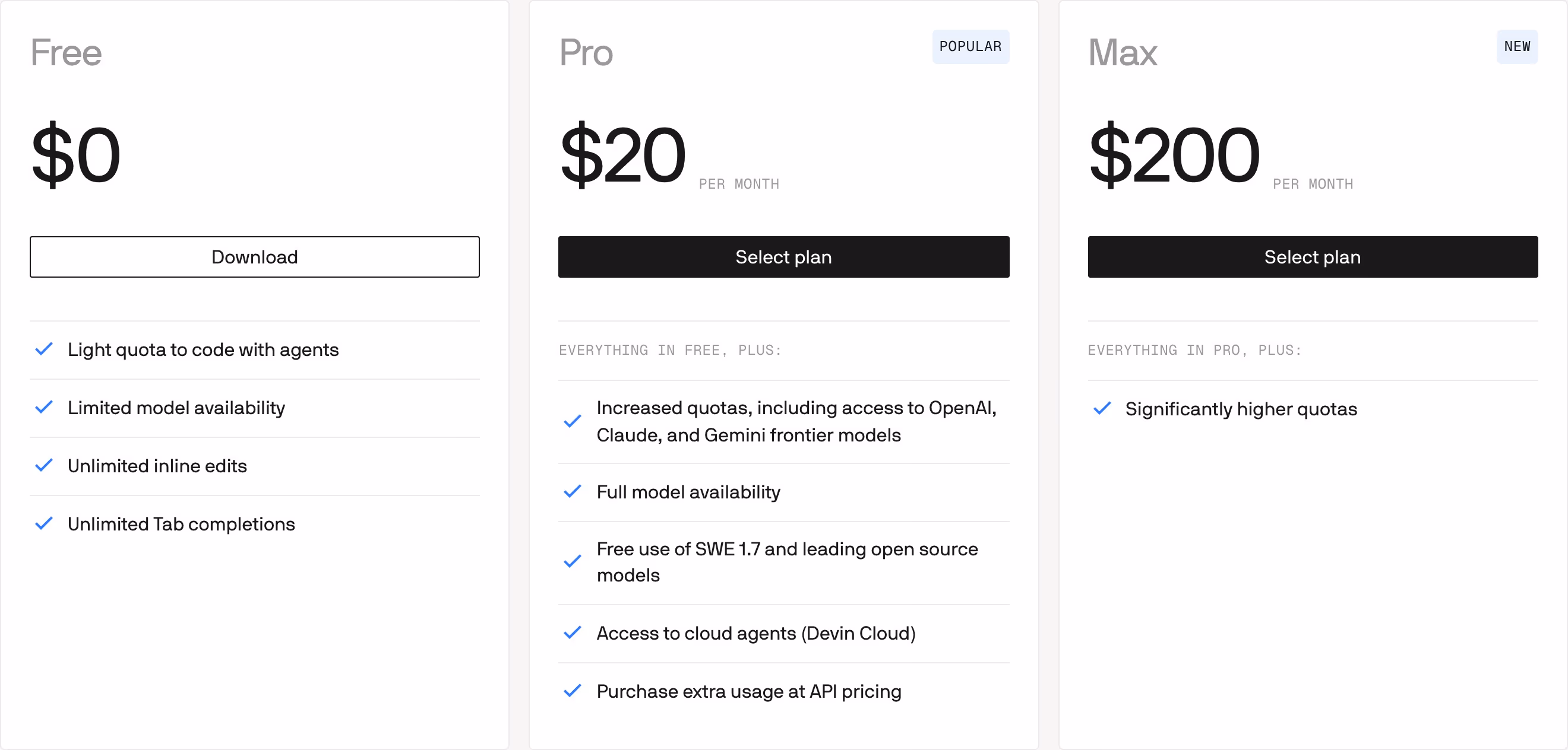 Devin Pricing section design
