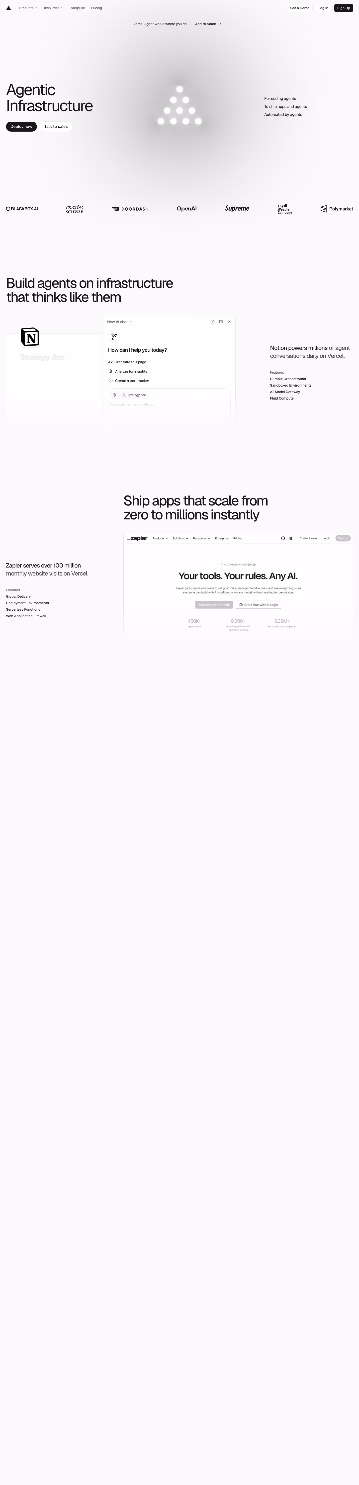 Vercel landing page design — Infrastructure