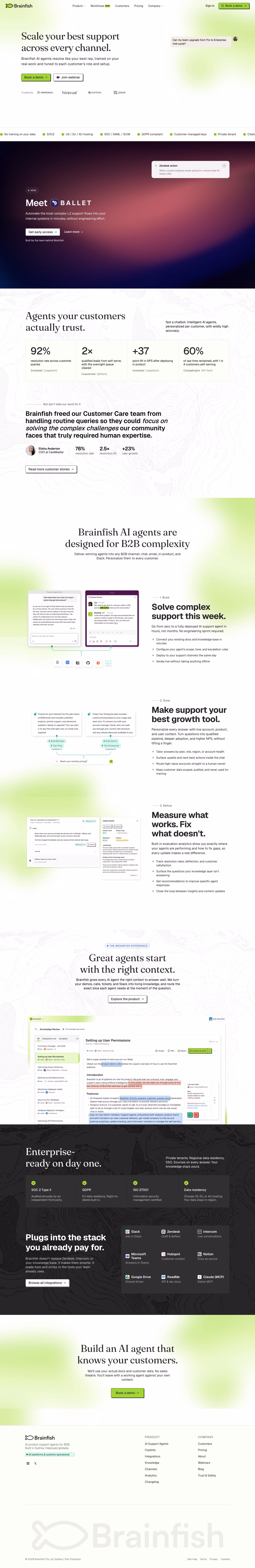 Brainfish landing page design — Sales & Support