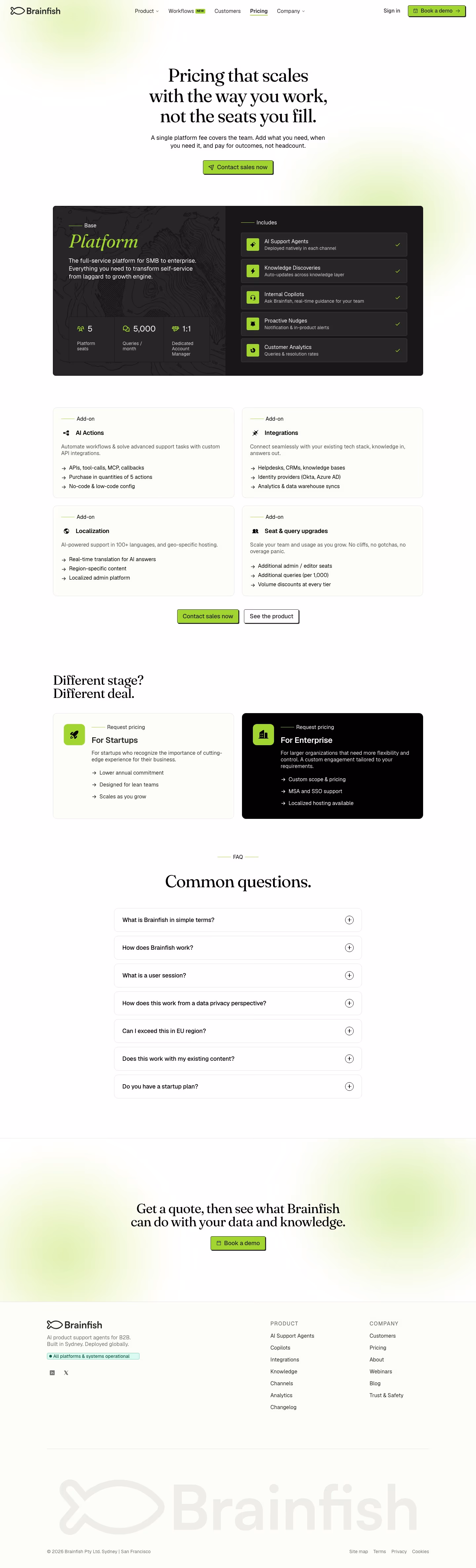 Brainfish Pricing & Plans section design