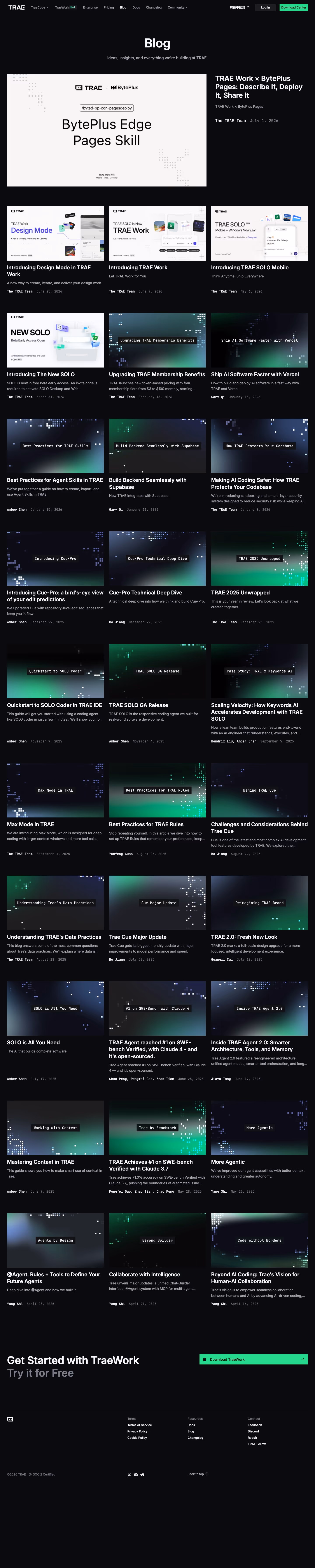 Trae Blog pages section design