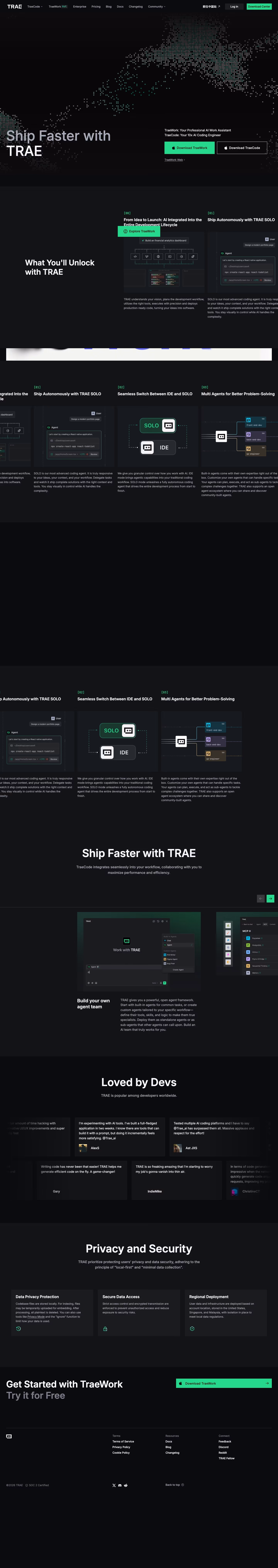 Trae landing page design — Developer Tools