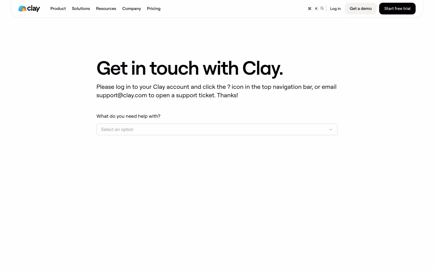Clay Contact Us section design
