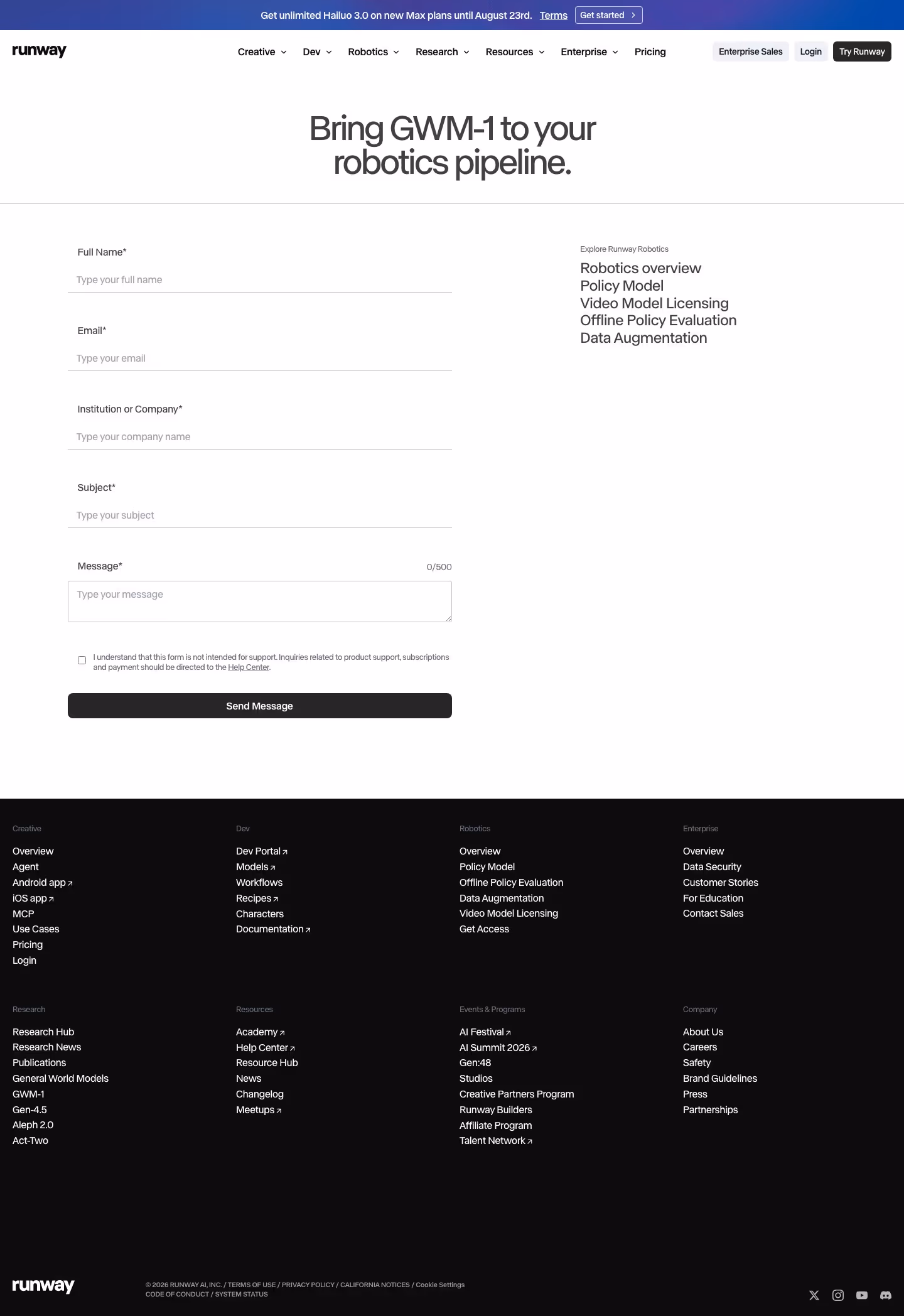 Runwayml contact us design — AI