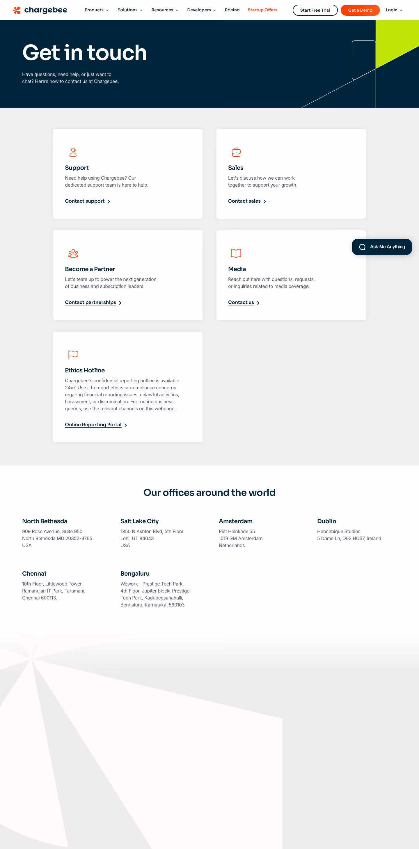 Chargebee contact us design — Finance