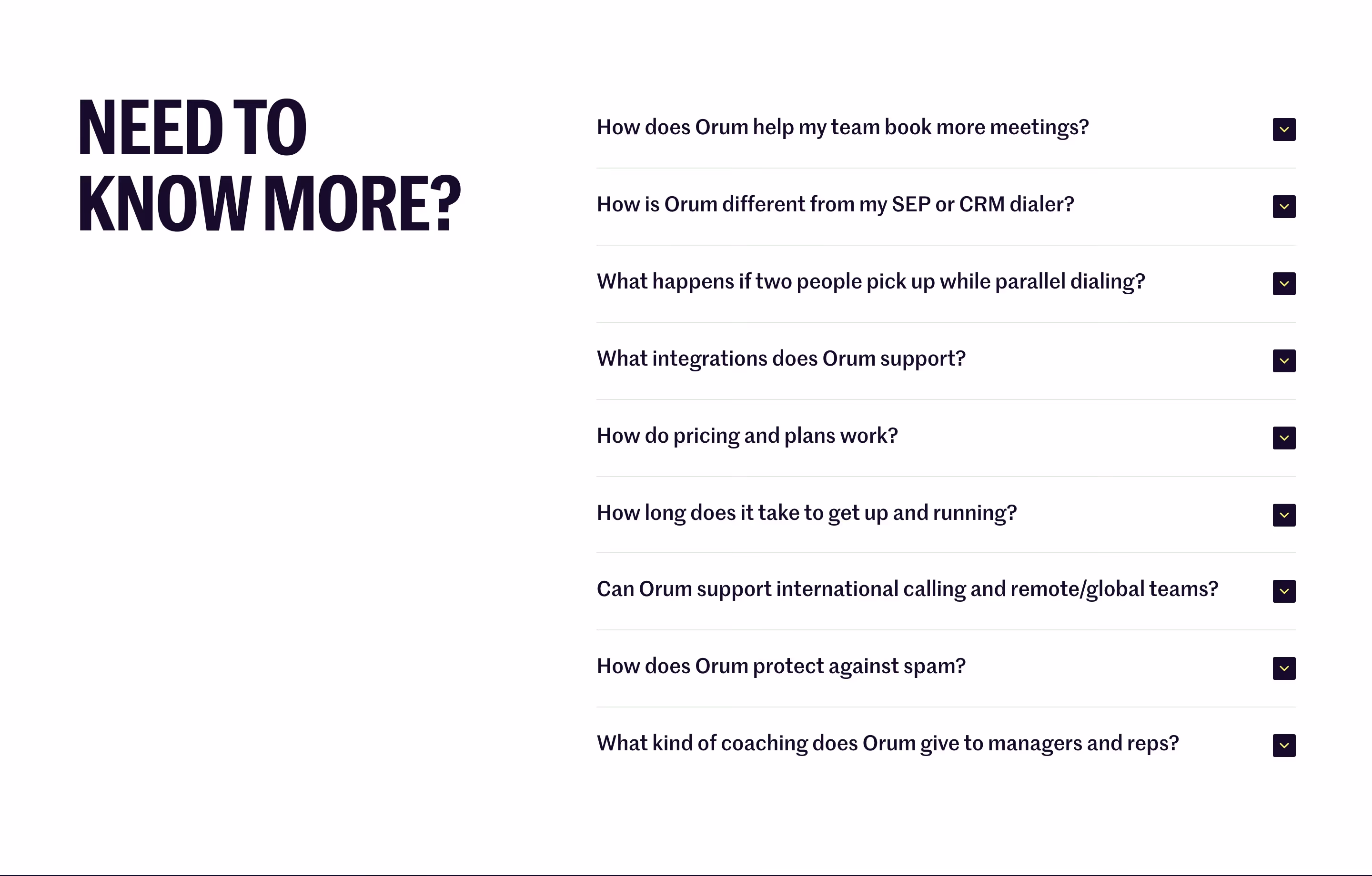 Orum FAQs section design