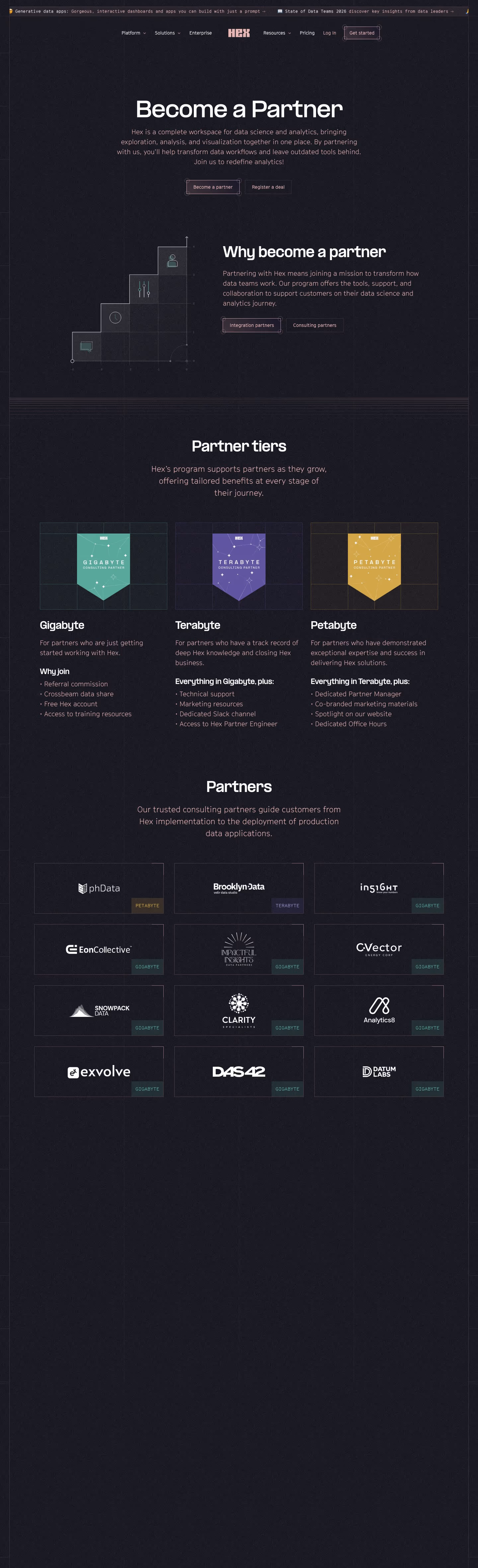 Hex Affiliate pages section design