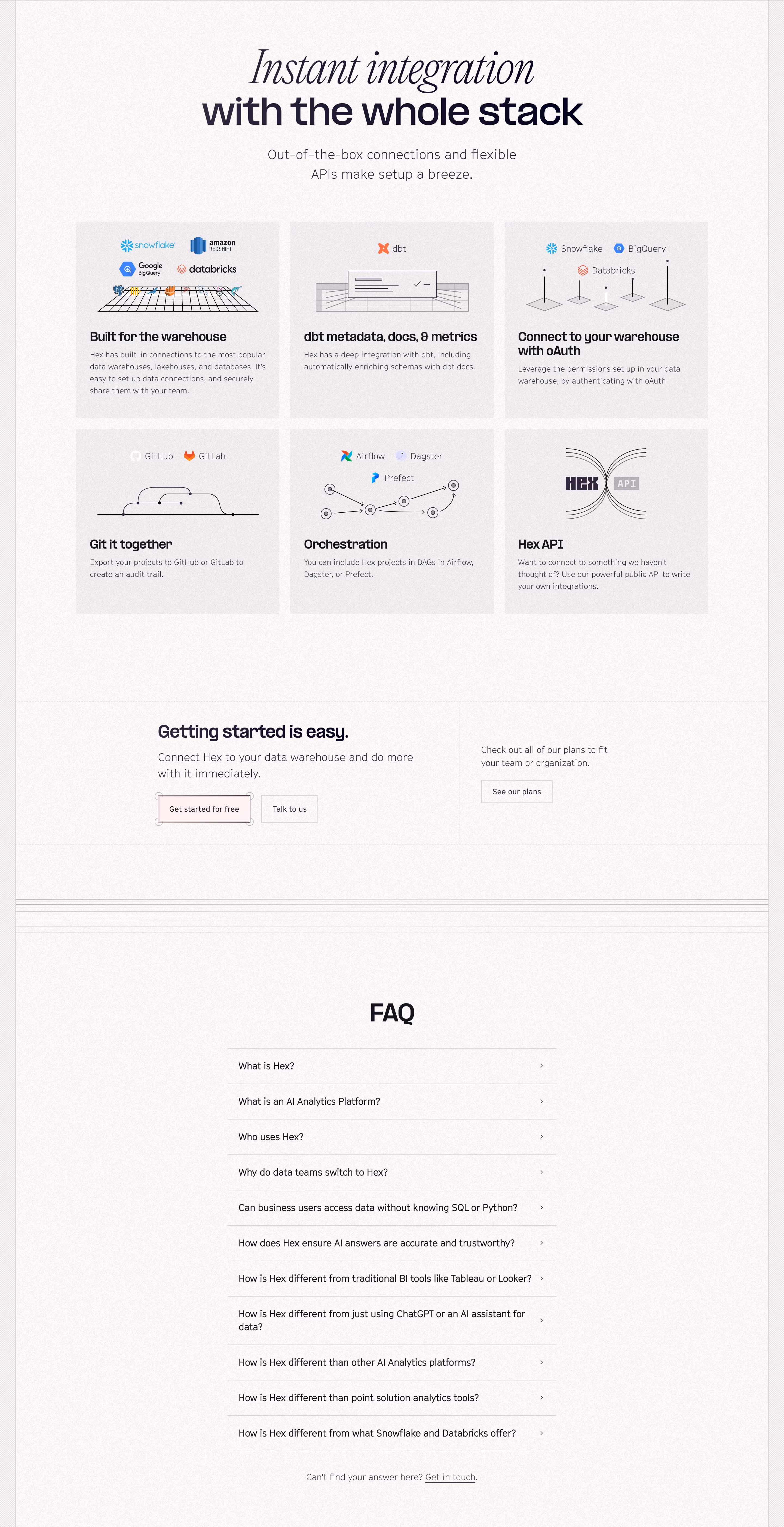 Hex FAQs section design