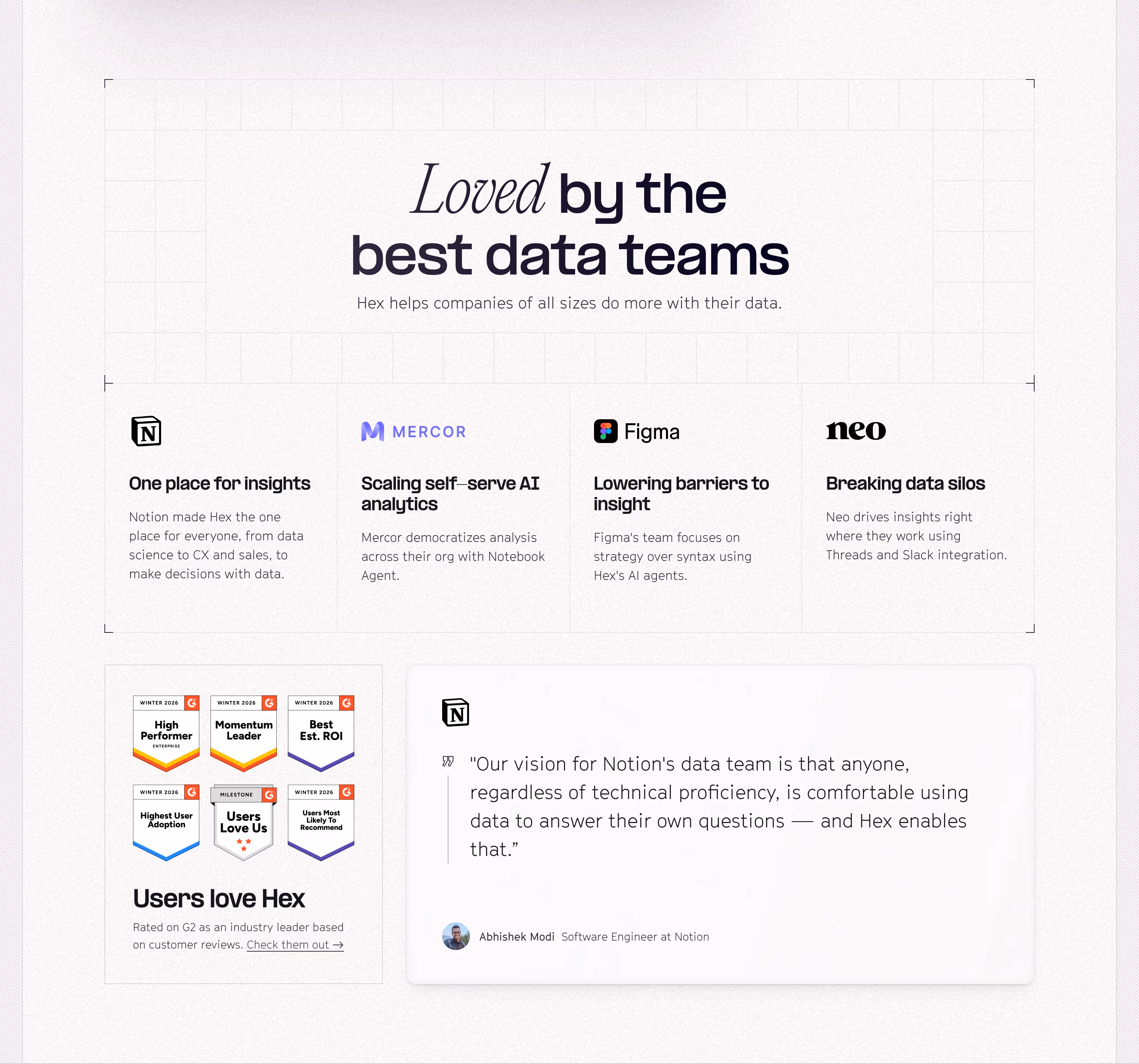 Hex Testimonials section design