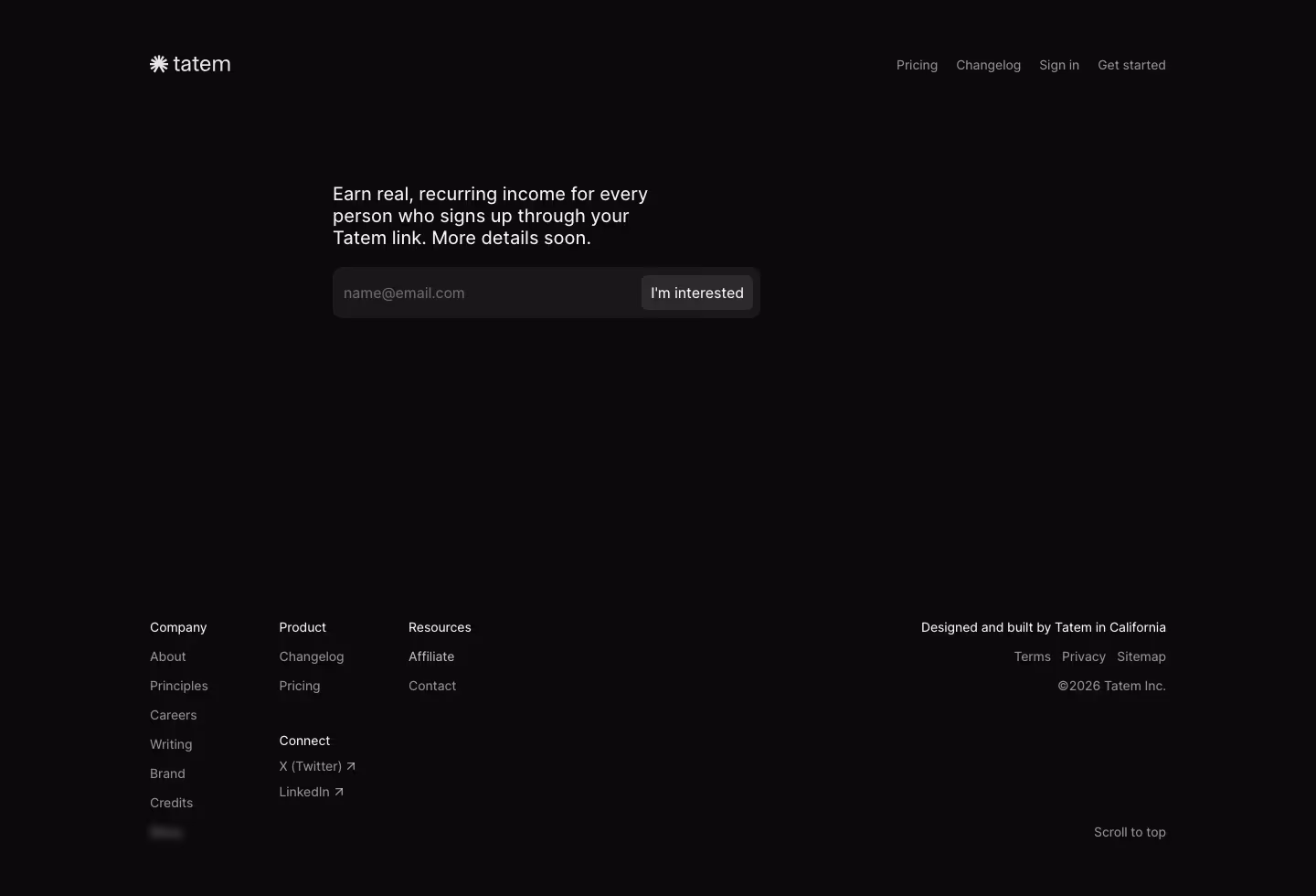 Tatem Affiliate pages section design