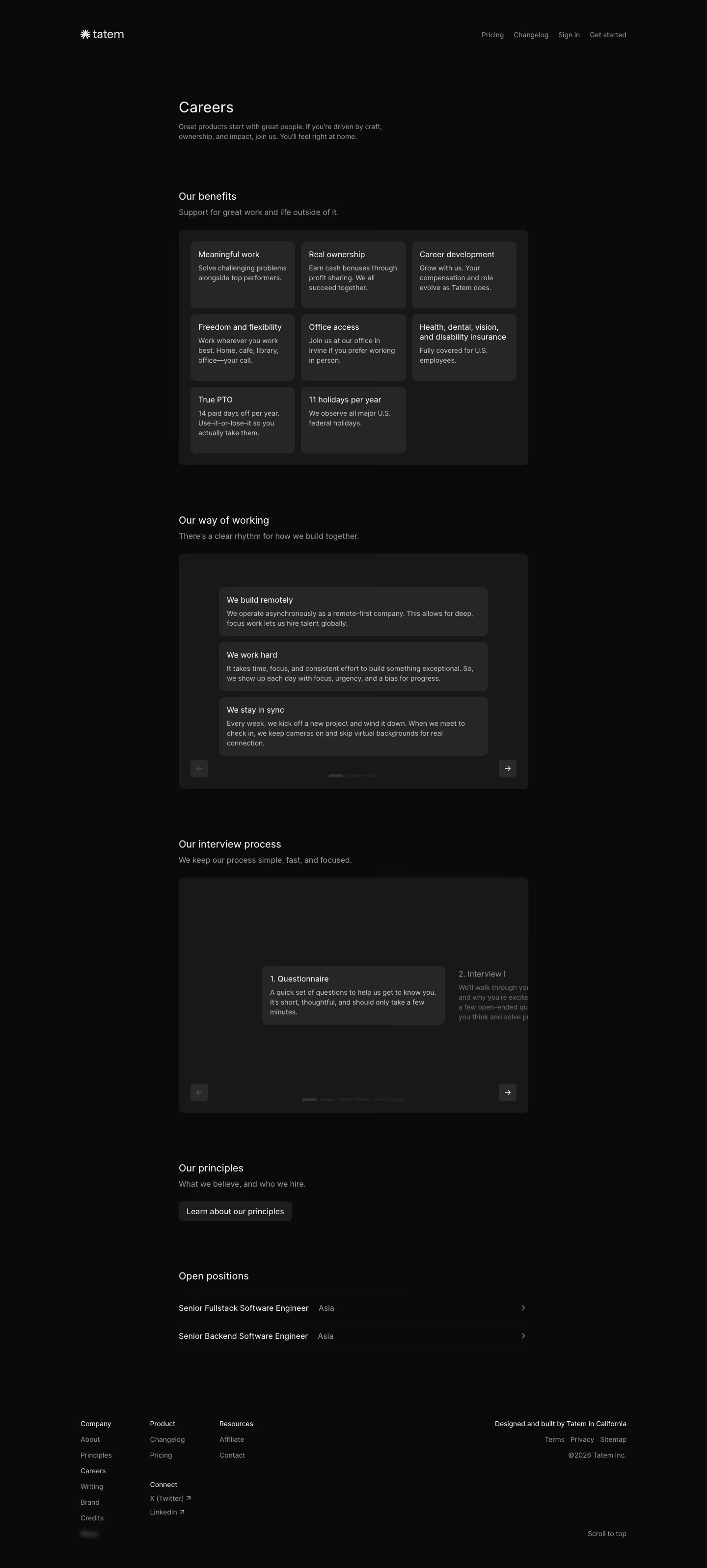 Tatem Careers pages section design