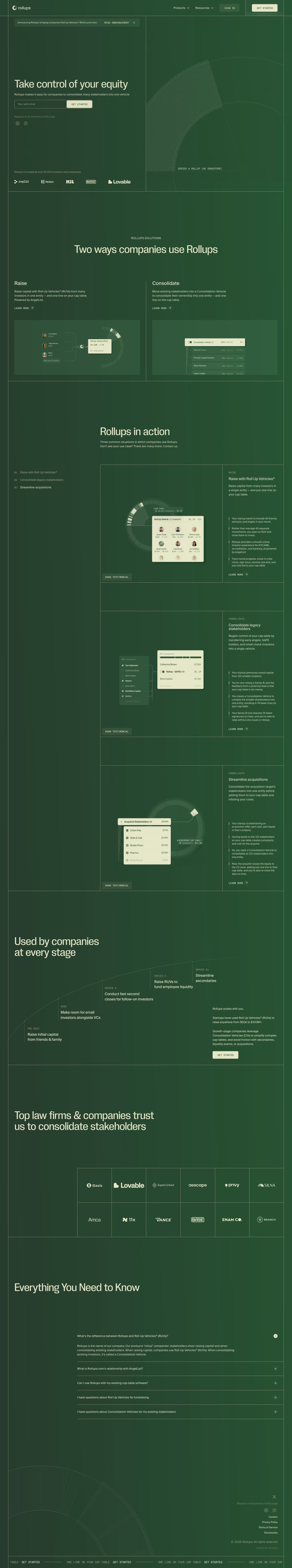 Rollups landing page design — Finance