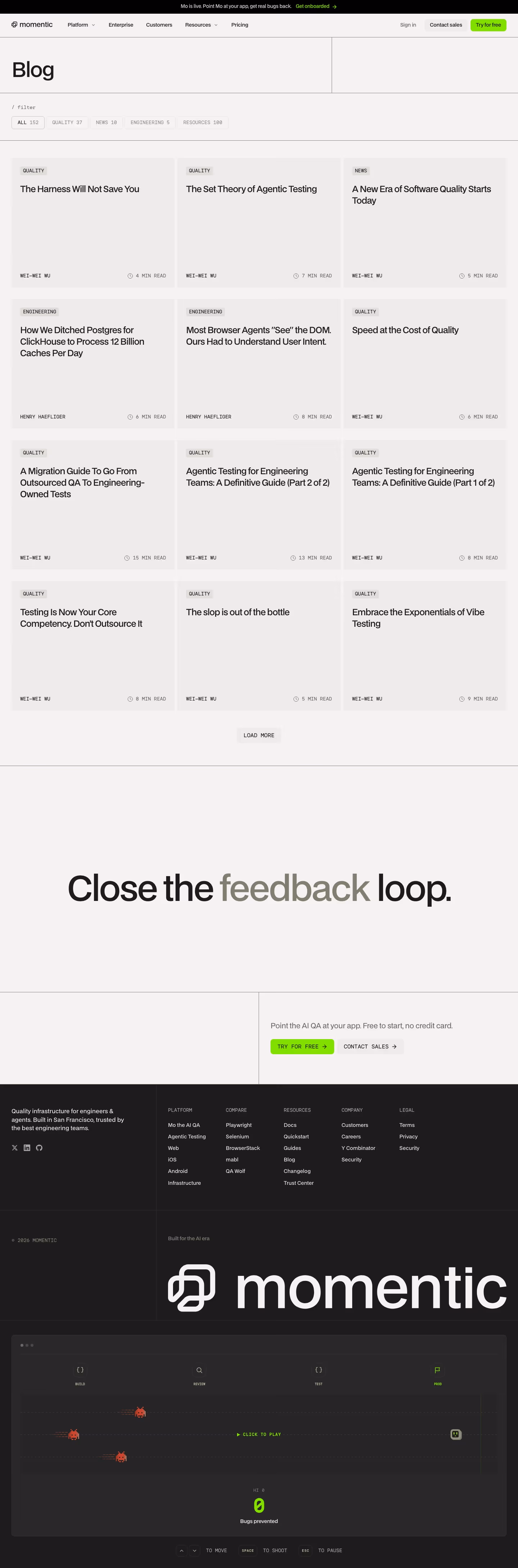 Momentic Blog pages section design