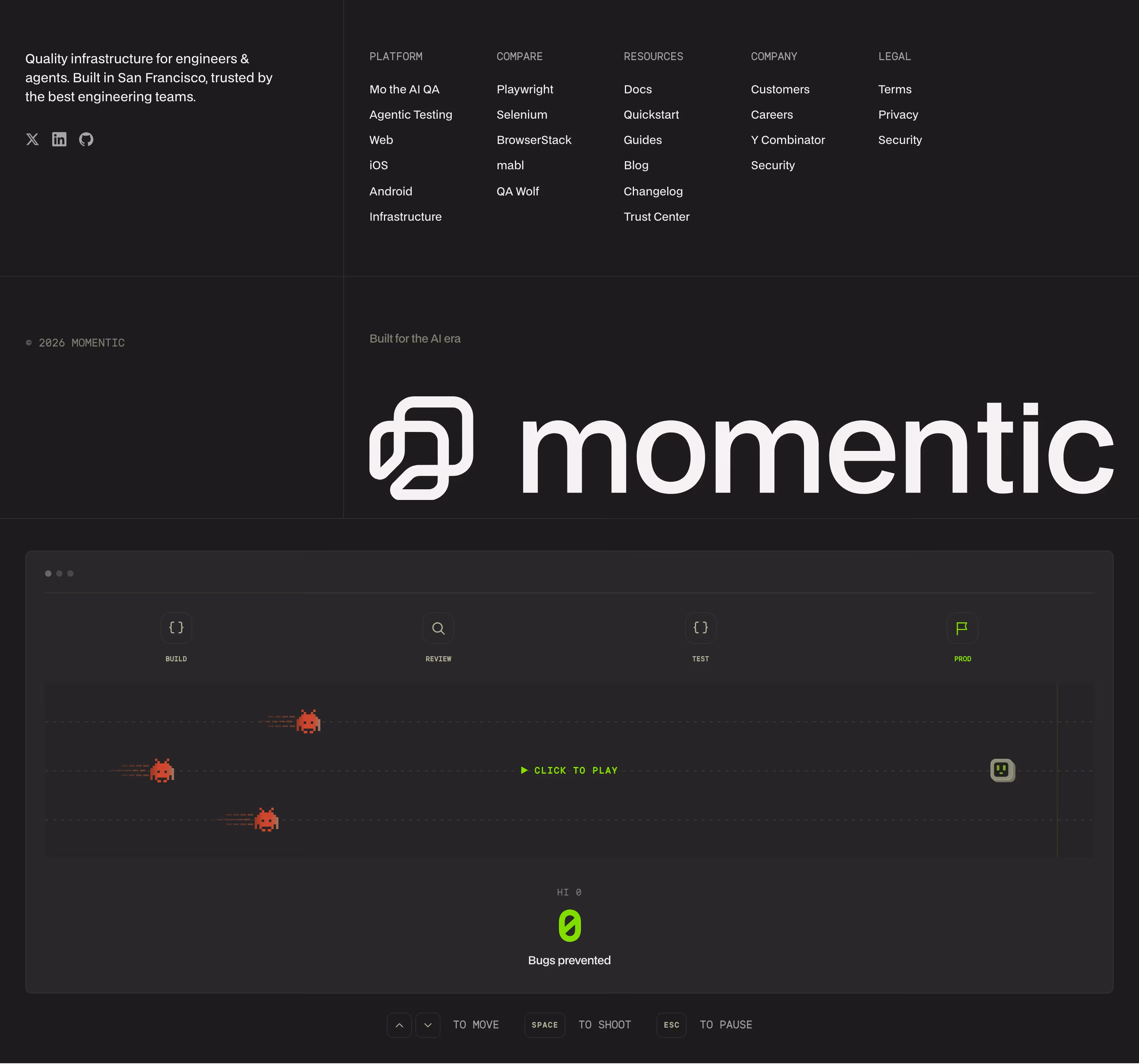 Momentic Footers section design