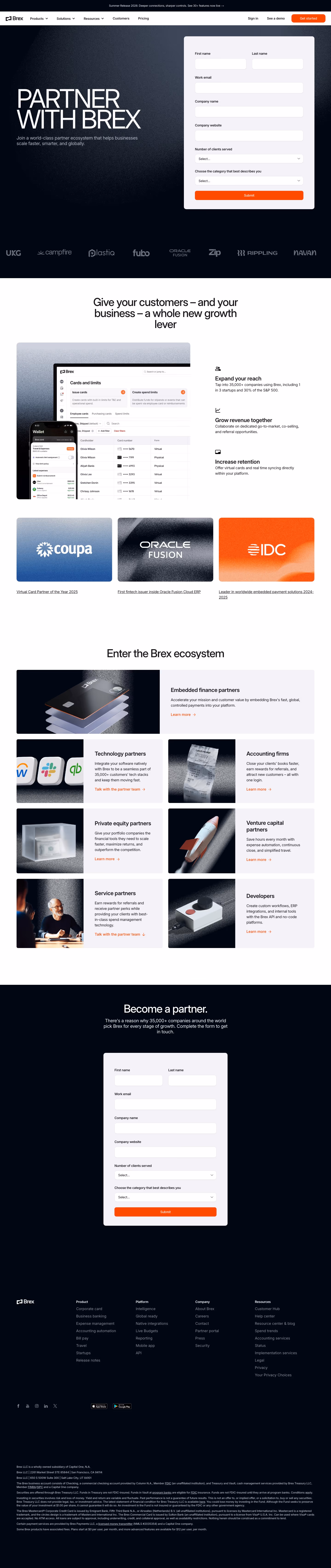 Brex Affiliate pages section design