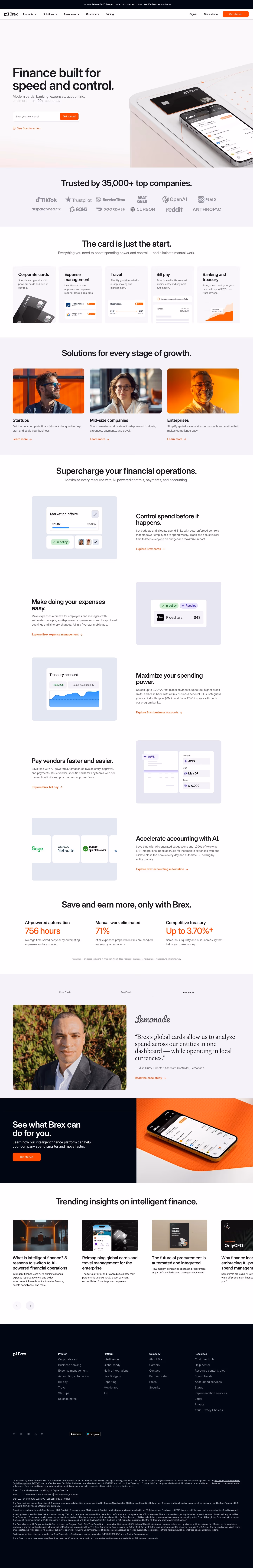 Brex landing page design — Finance