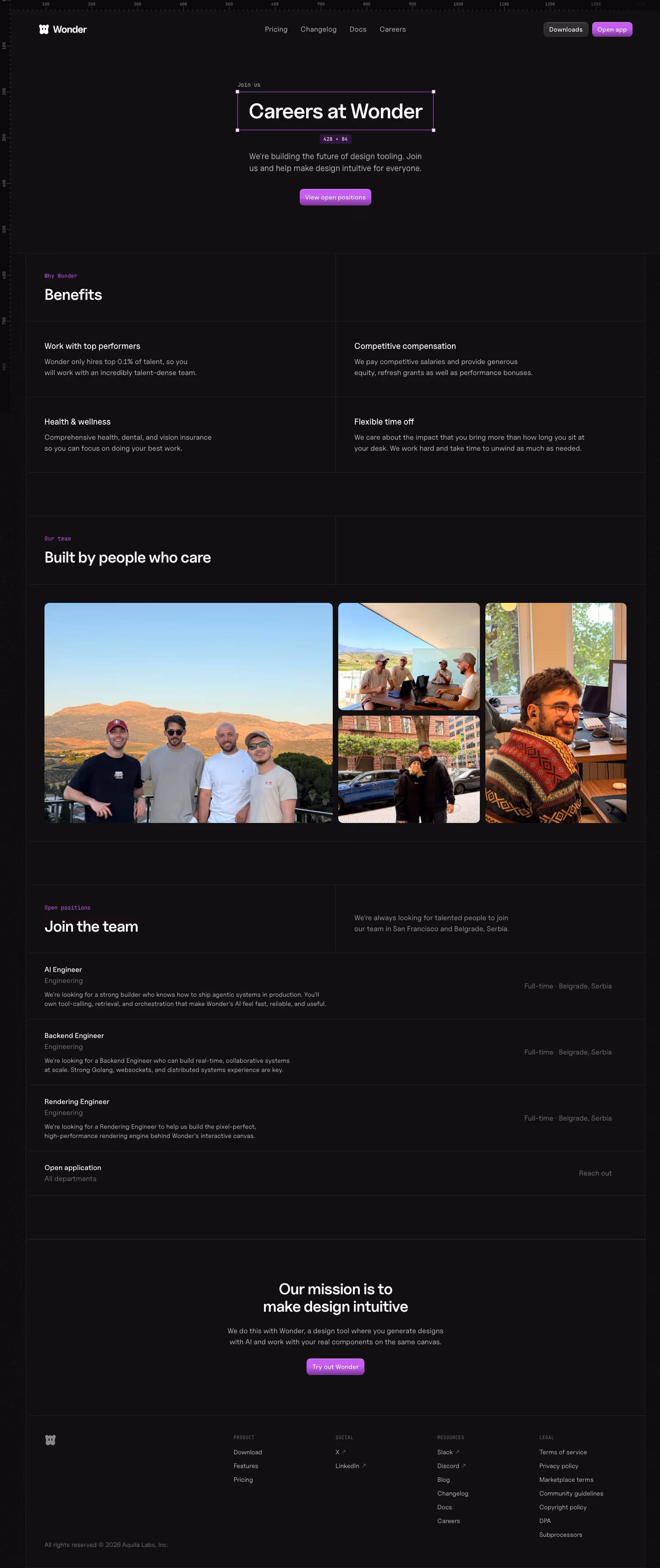 Wonder Careers pages section design