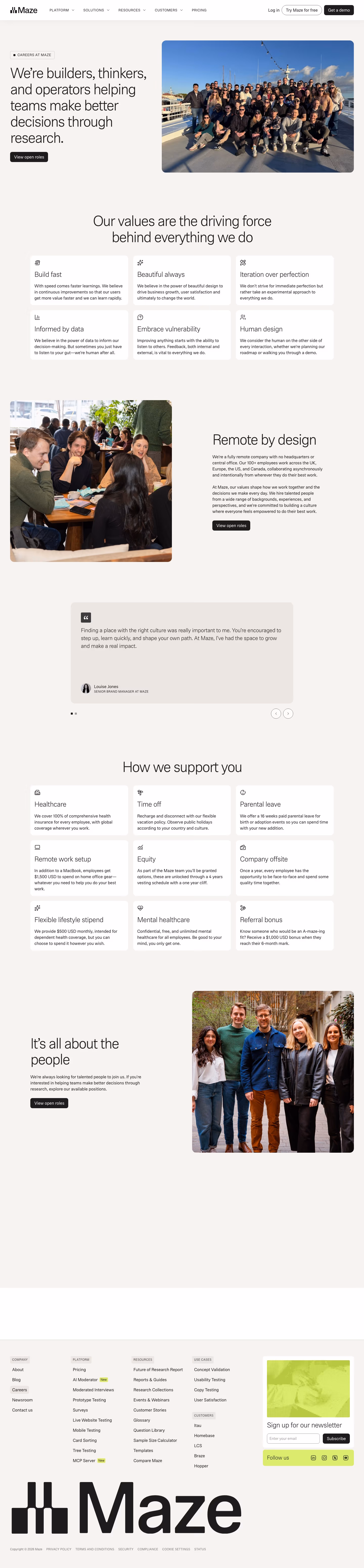 Maze Careers pages section design