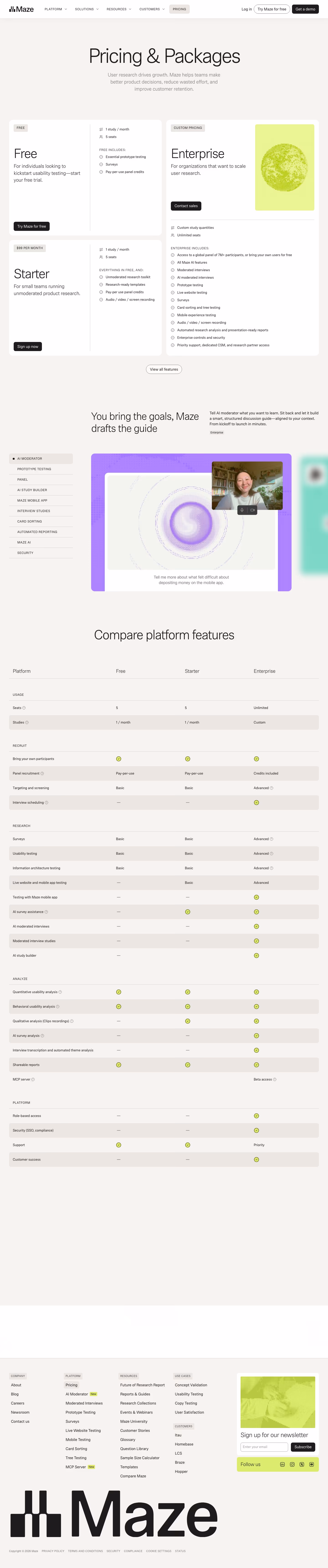 Maze Pricing & Plans section design
