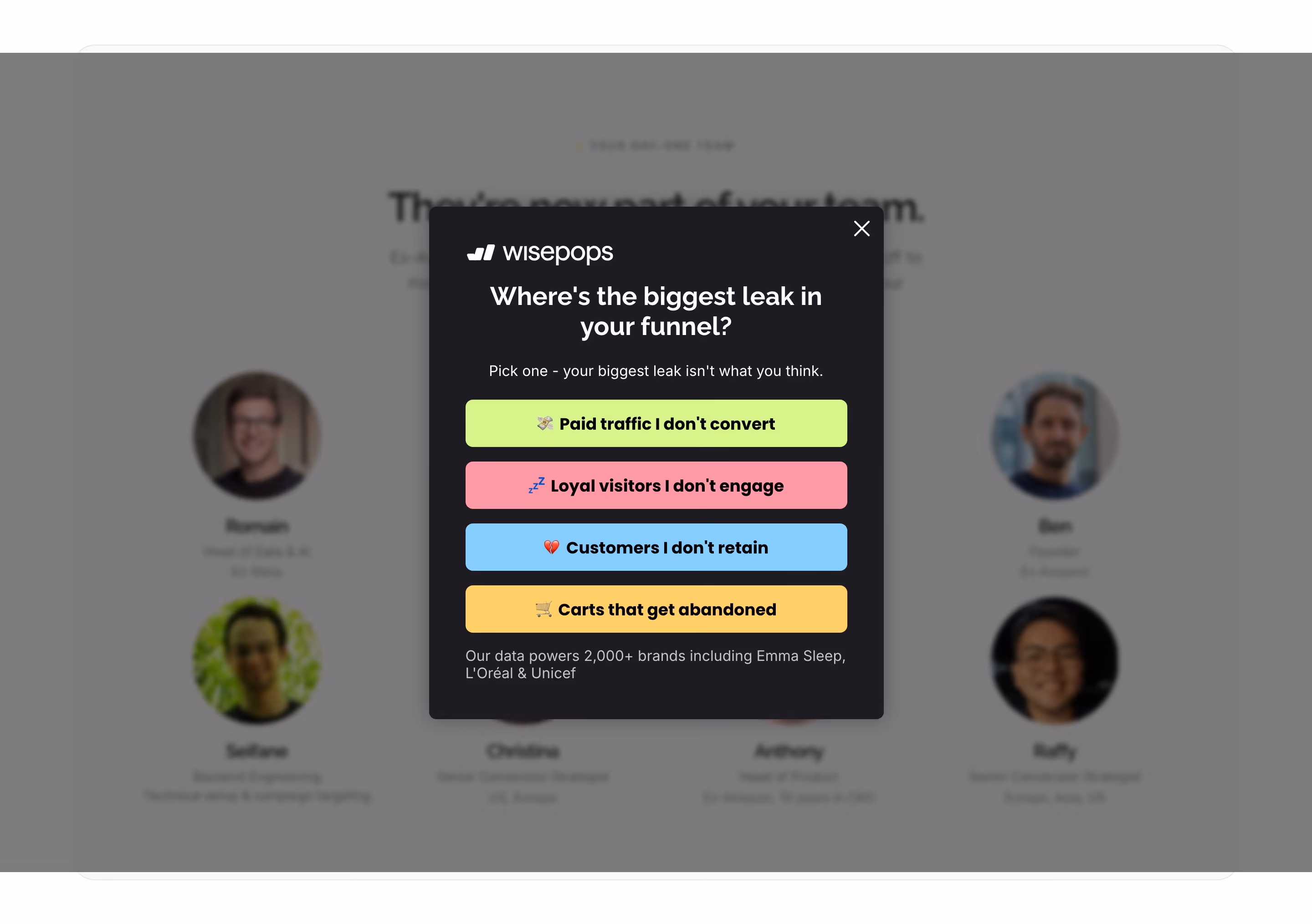 Wisepops feature design — Marketing