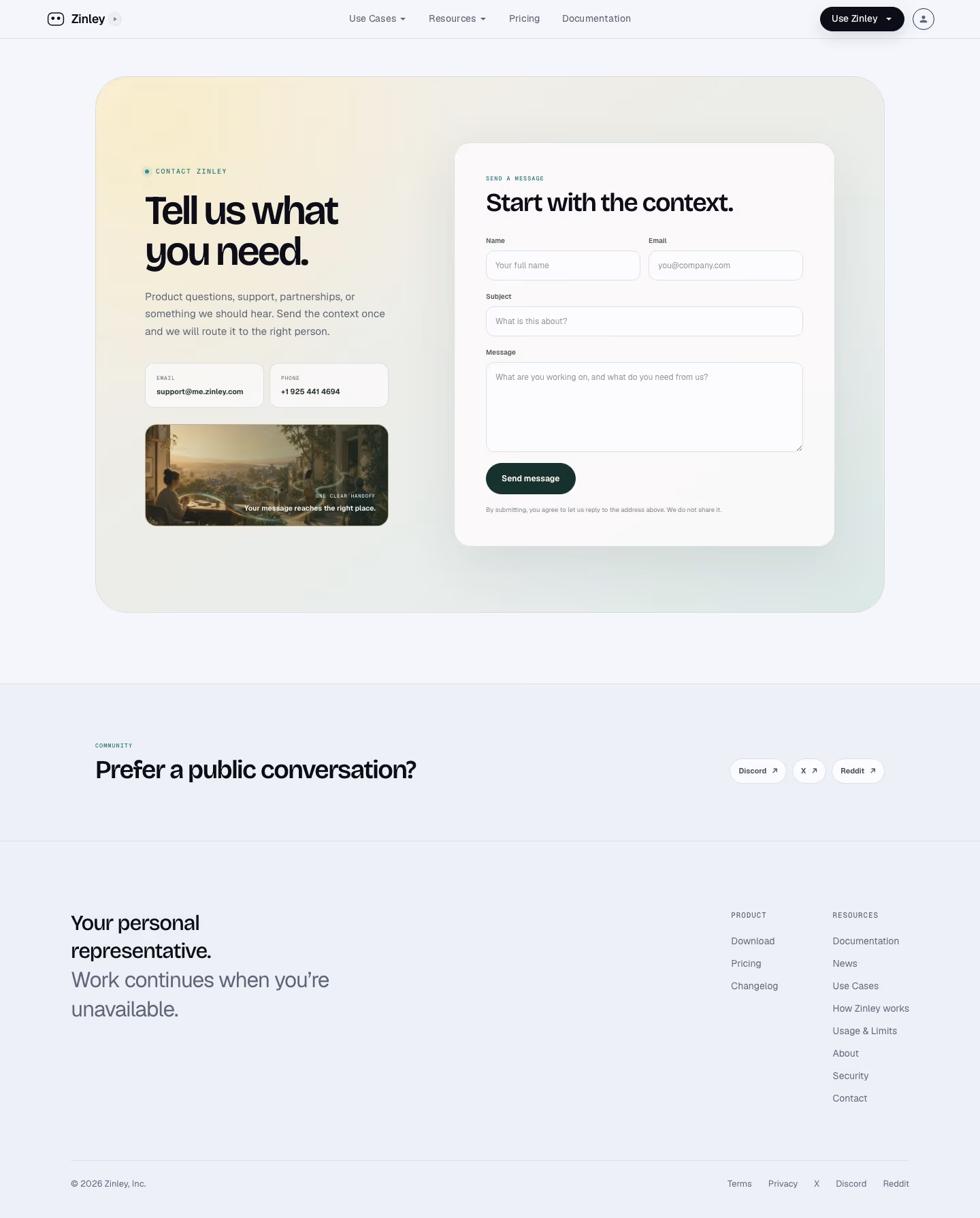 Zinley contact us design — Productivity