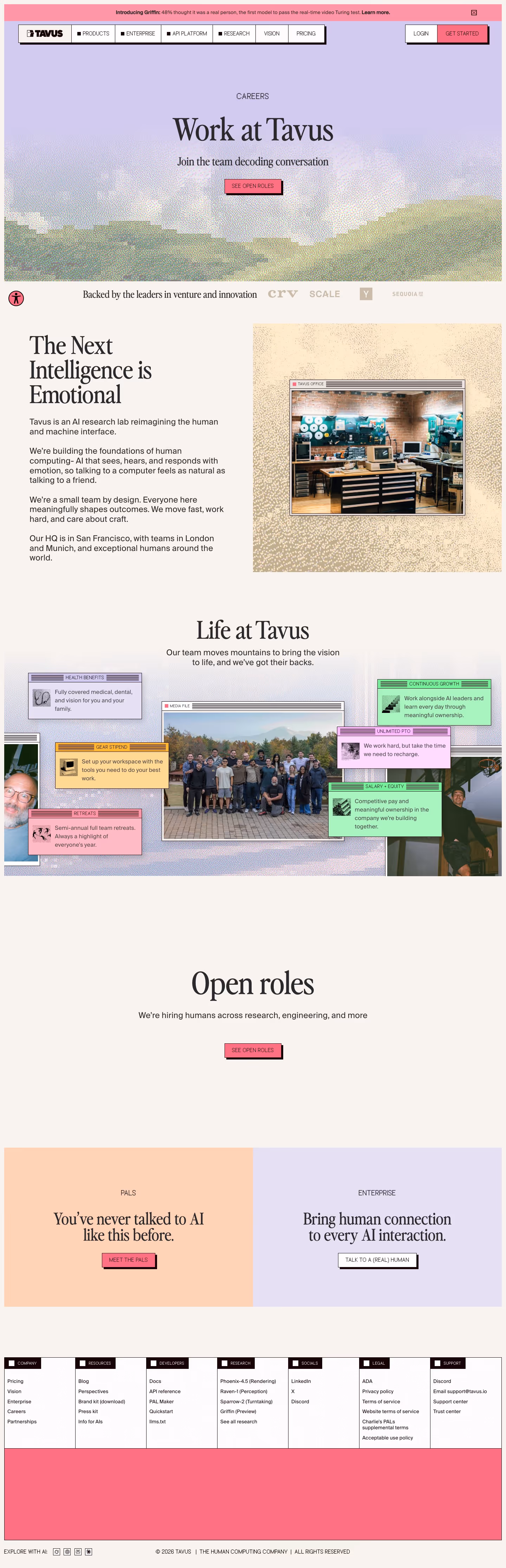 Tavus Careers pages section design