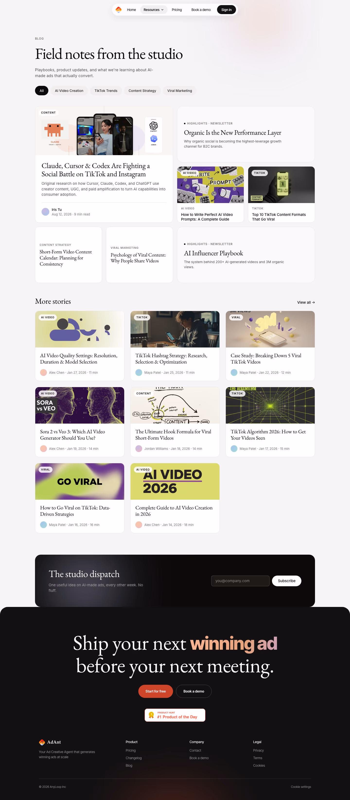 Adant Blog pages section design