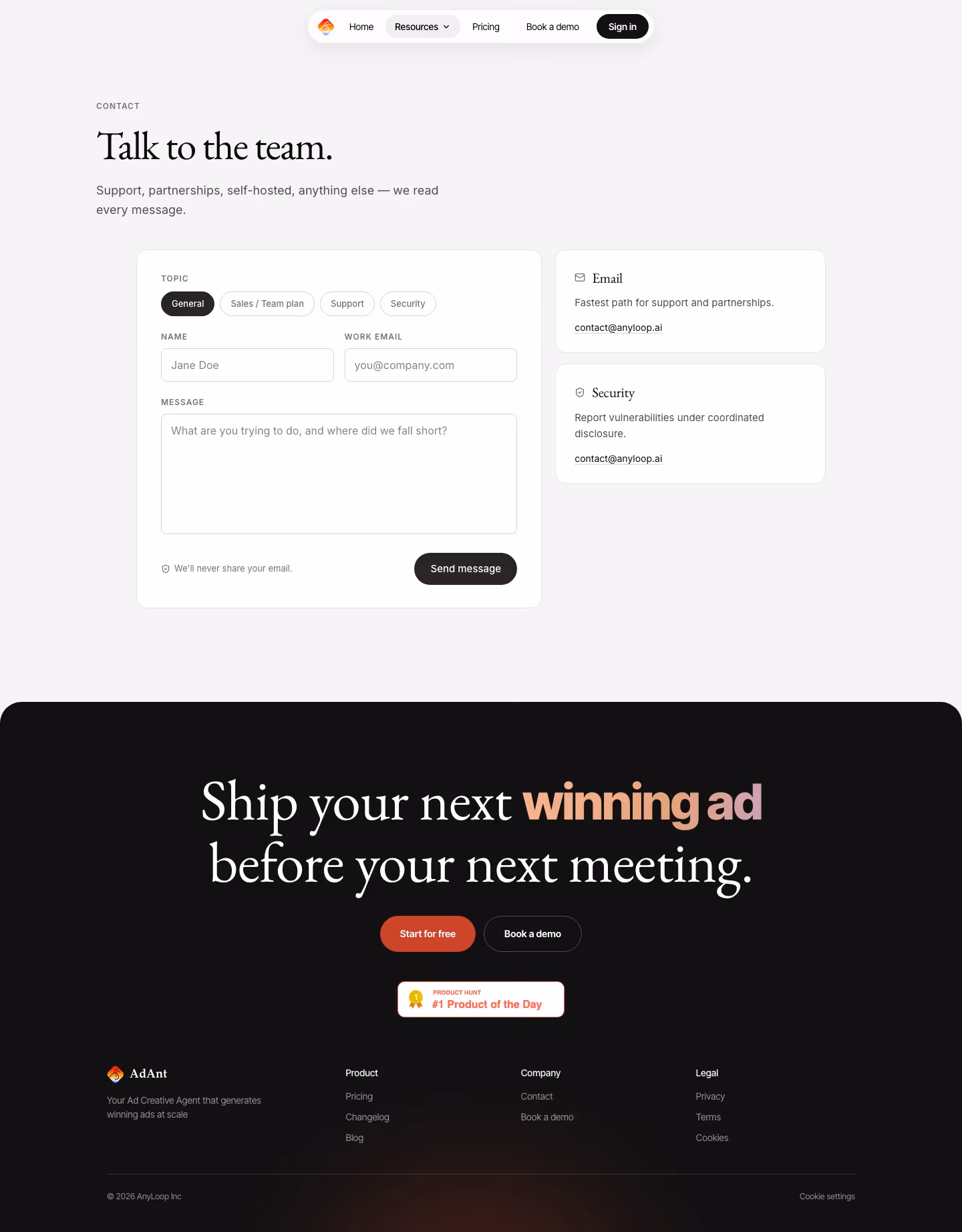 Adant contact us design — Marketing