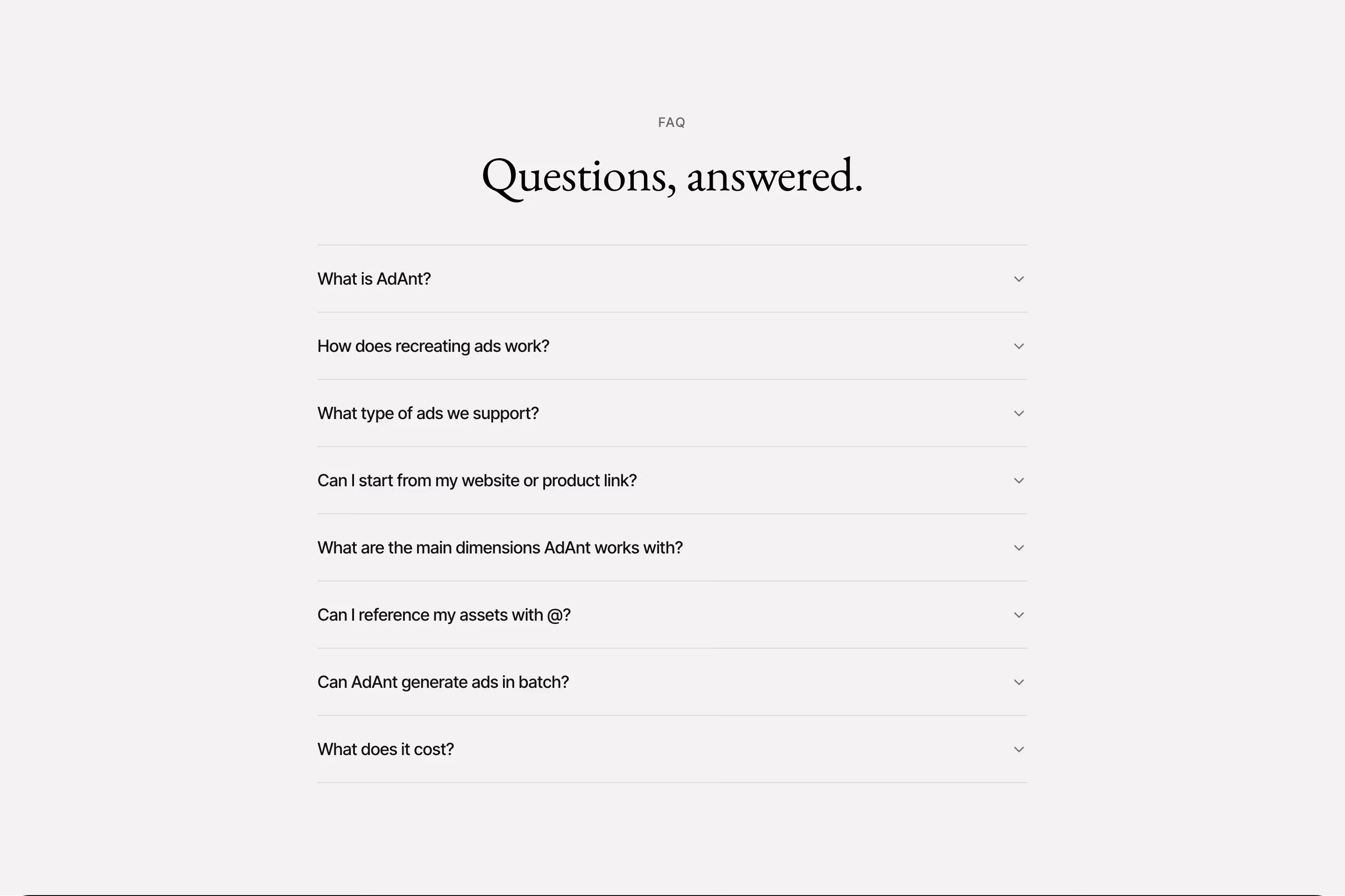 Adant faq design — Marketing