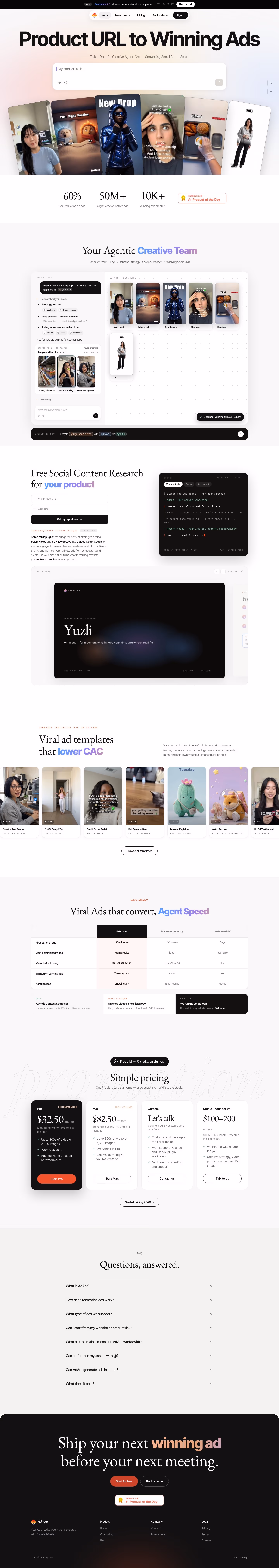 Adant landing page design — Marketing