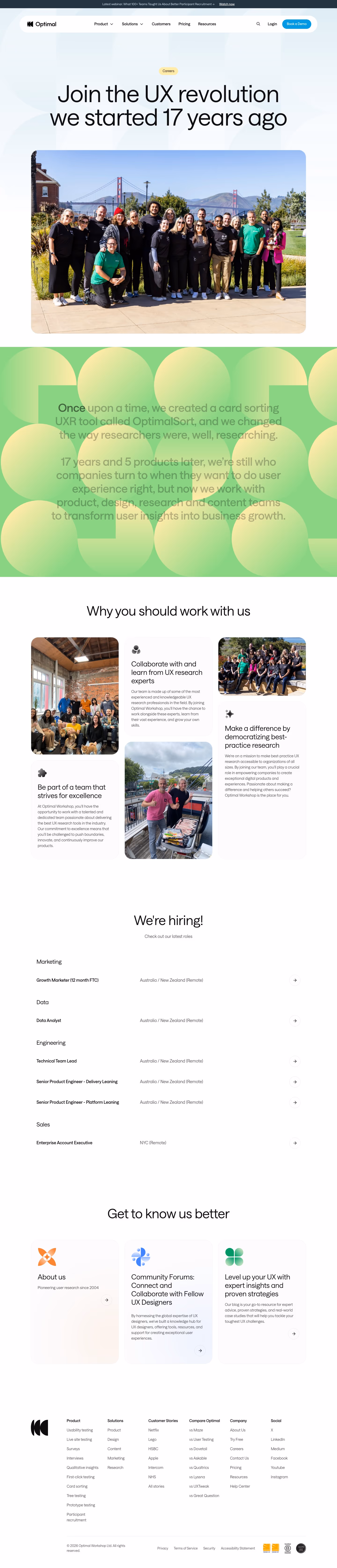 Optimalworkshop Careers pages section design