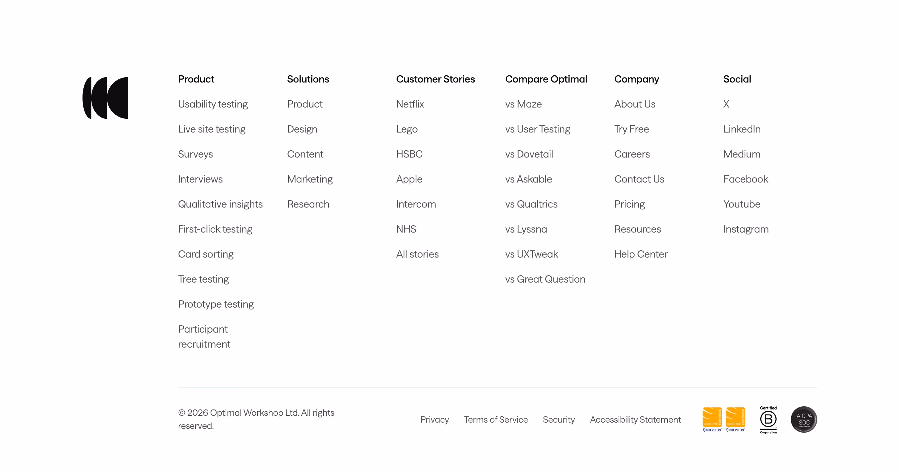 Optimalworkshop Footers section design