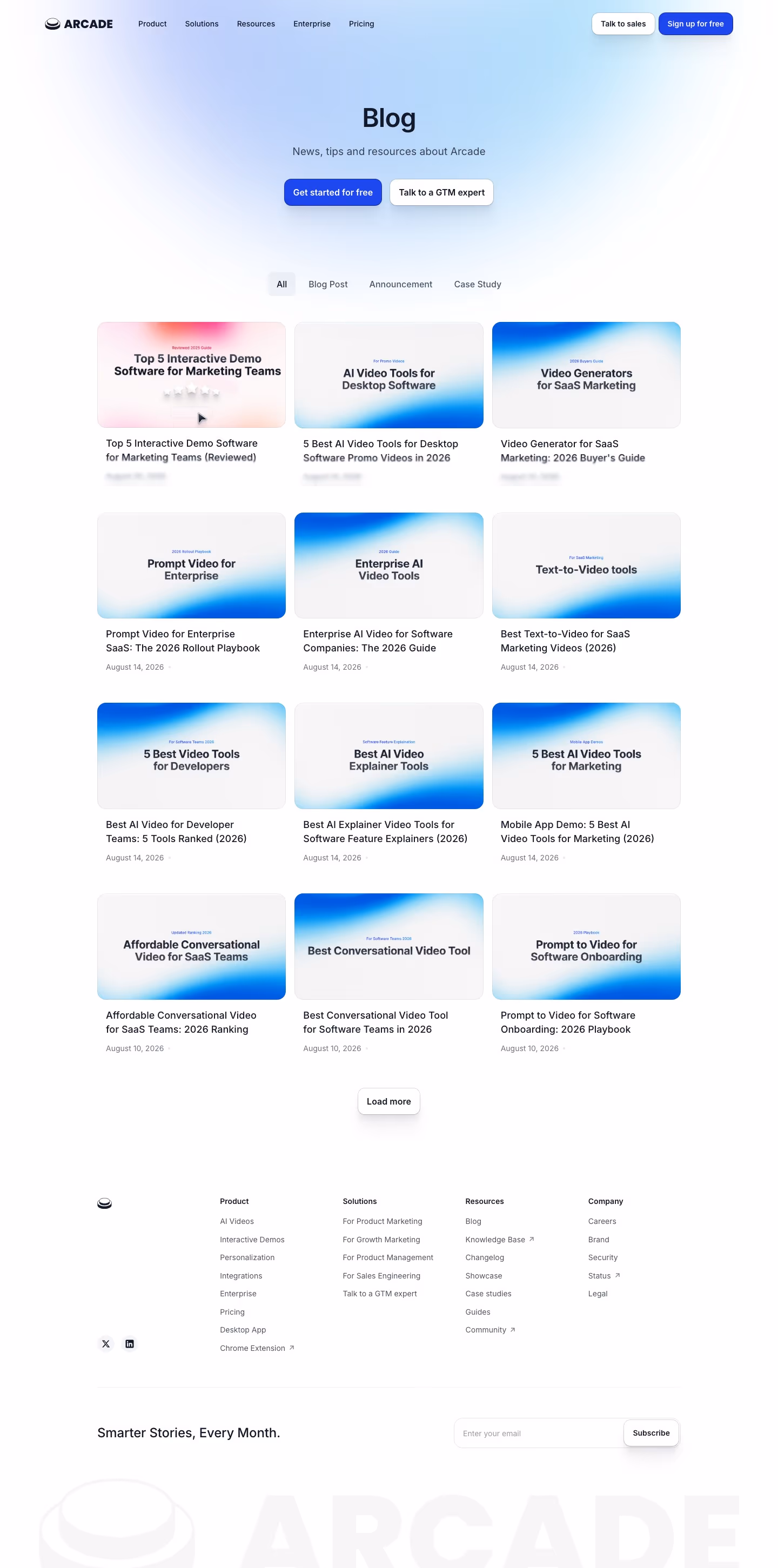Arcade Blog pages section design