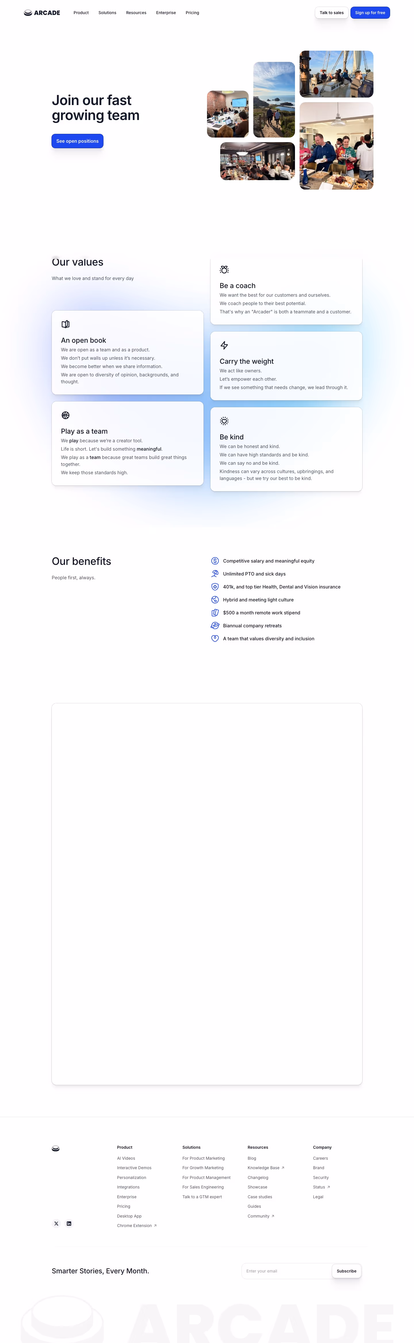 Arcade Careers pages section design