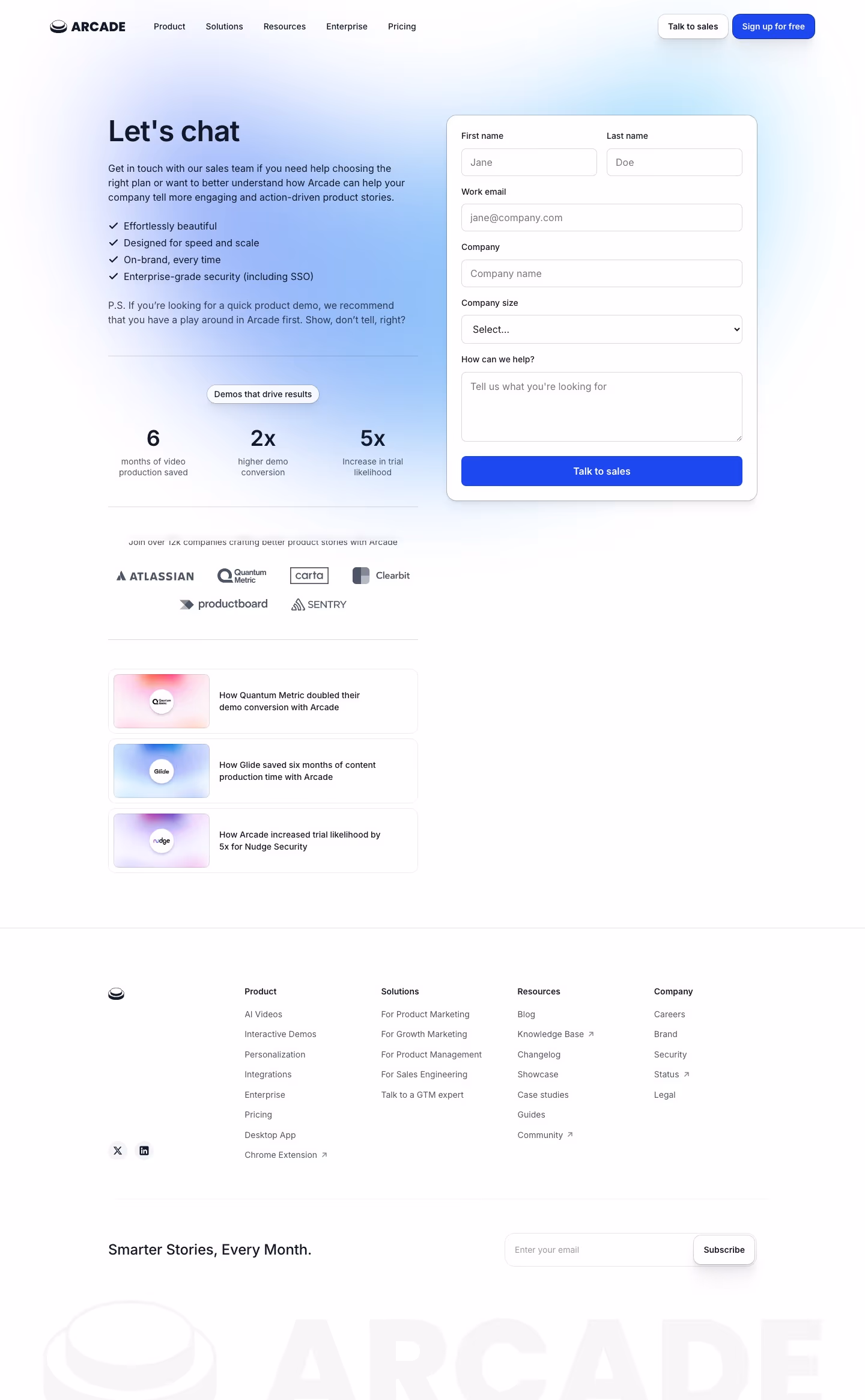 Arcade Contact Us section design
