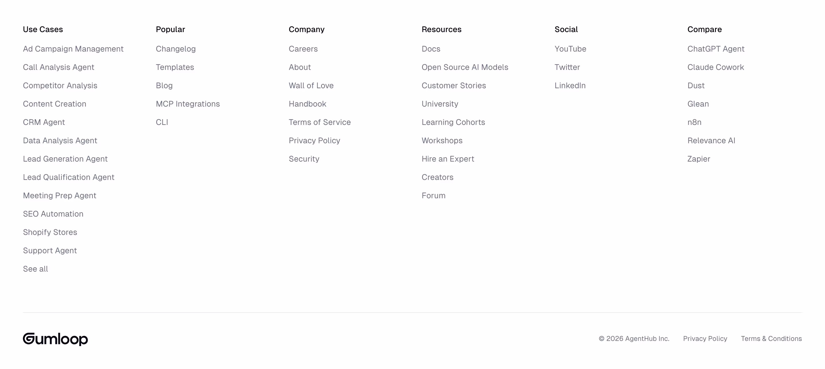 Gumloop footer design — Infrastructure