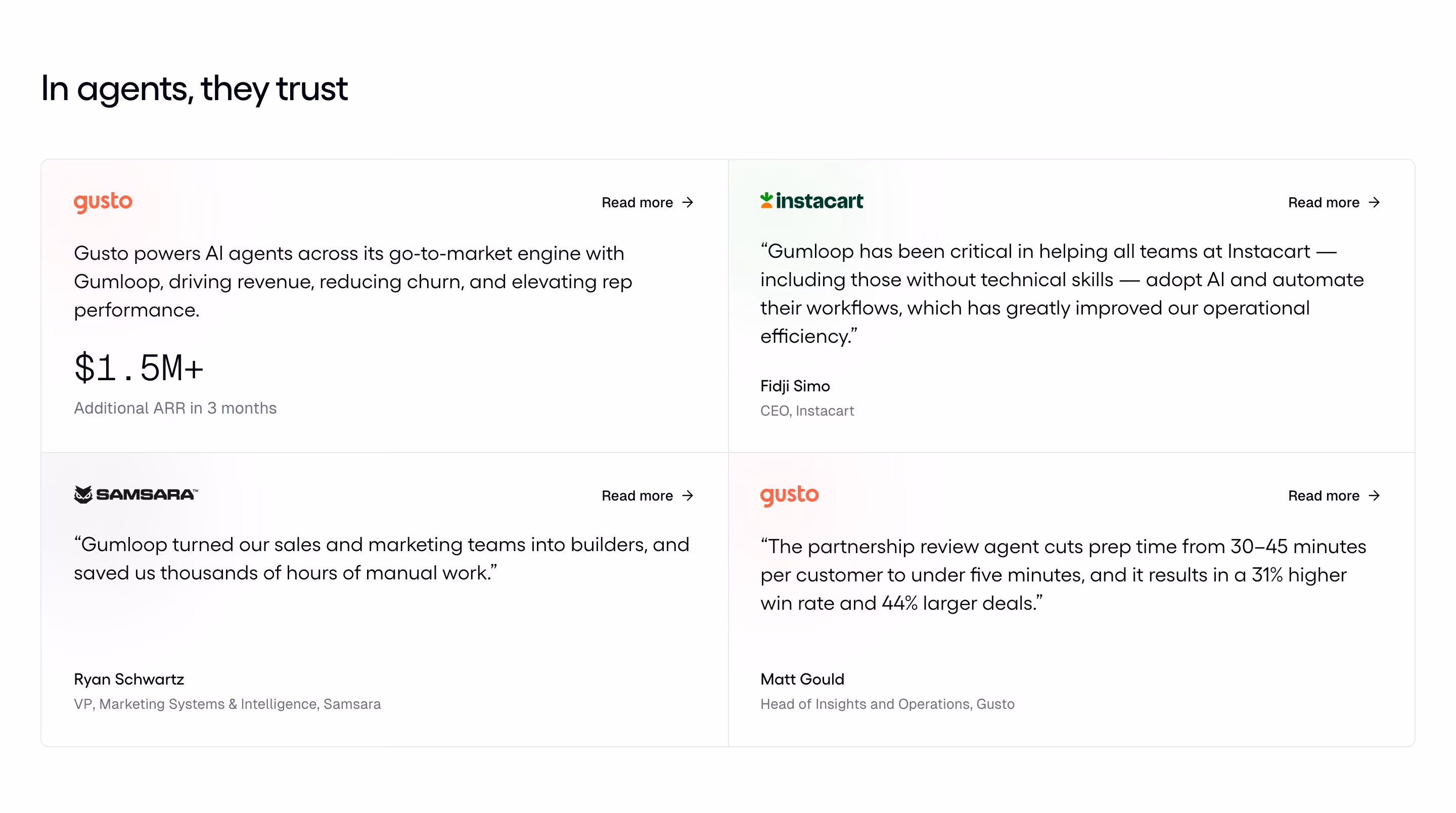 Gumloop testimonial design — Infrastructure