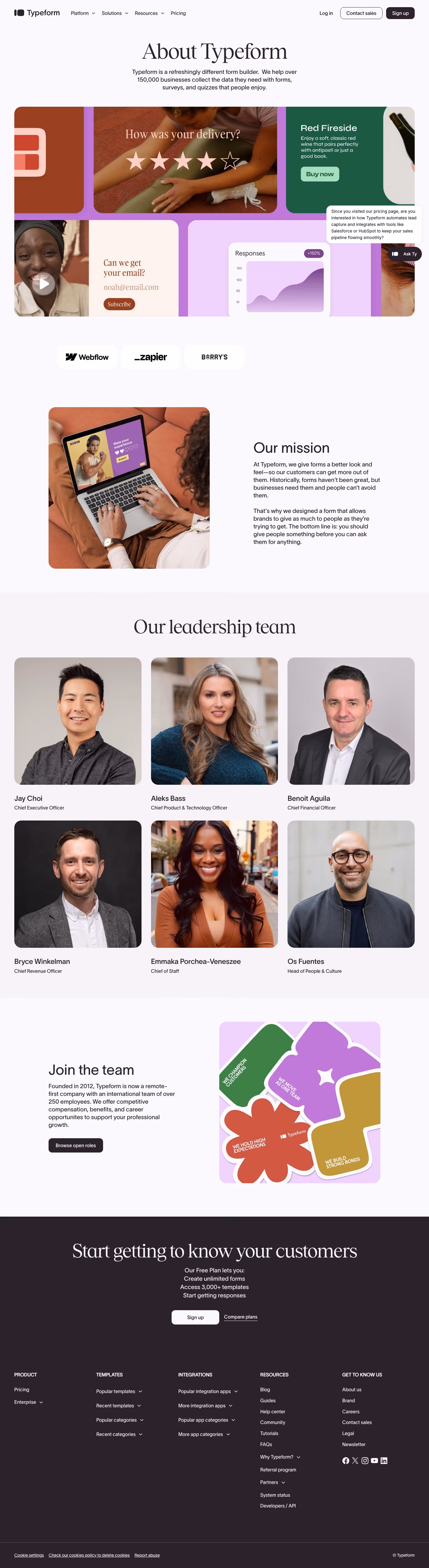 Typeform About Us section design